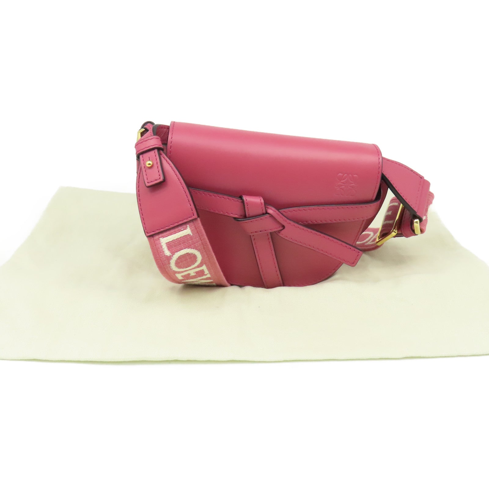 LOEWE 牛皮皮革Mini Gate Dual Bag金扣手挽肩背兩用袋粉紅色