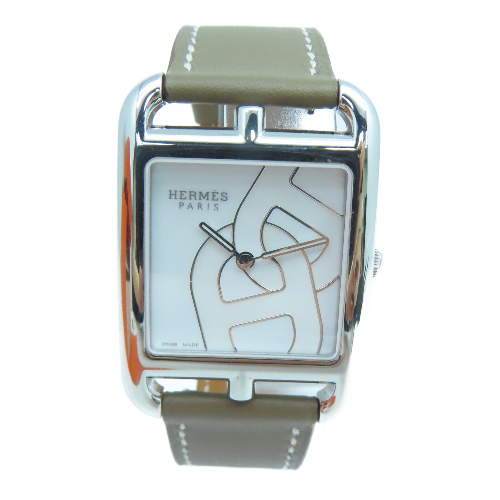 HERMES Cape Cod Watch不鏽鋼/Swift皮革帶手錶石英機芯大象灰