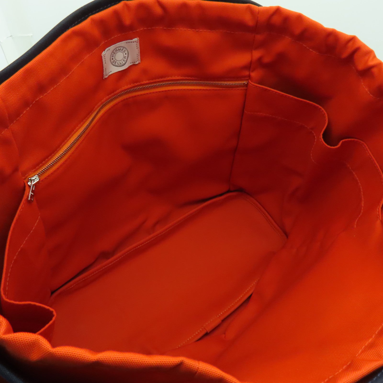 HERMES 帆布Pansage Groom銀扣手挽袋深藍色