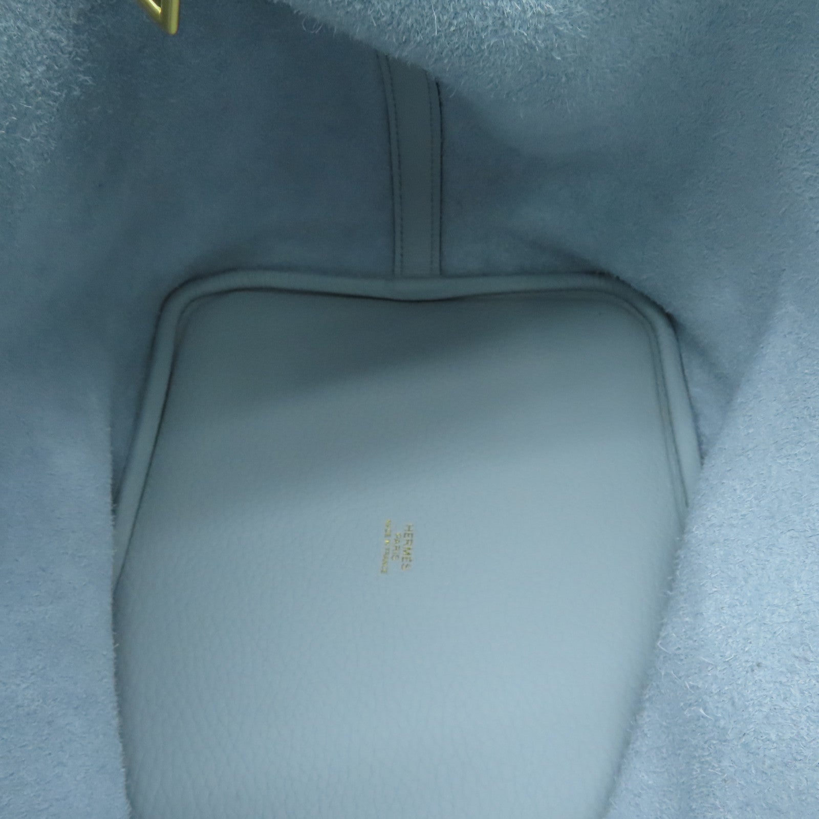 HERMES Clemence皮革Picotin MM金扣手挽袋Blue Brume/淺藍色