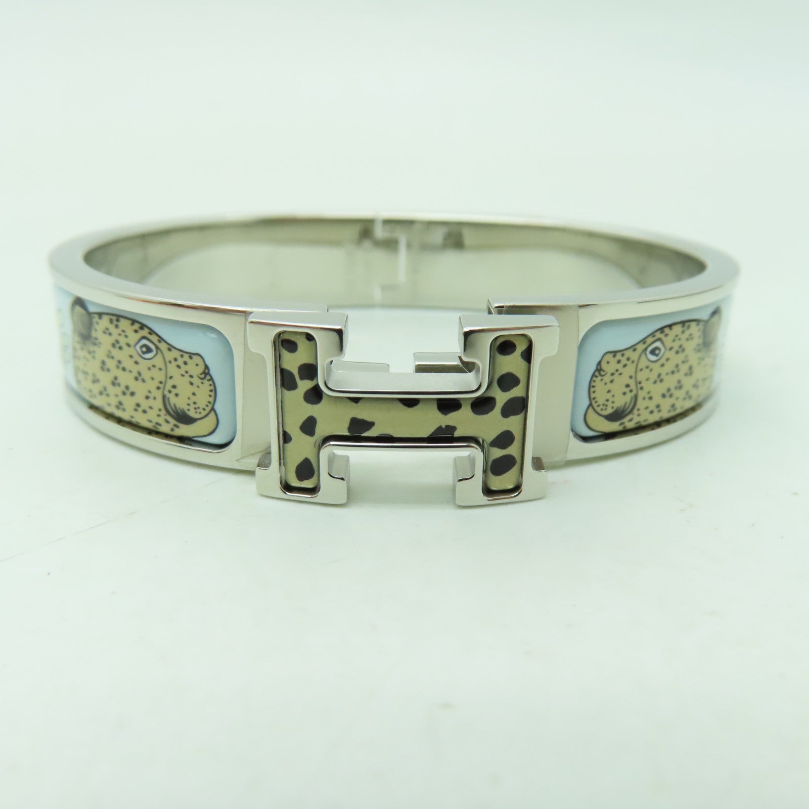 HERMES 金屬/琺瑯Clic H Bracelet銀扣手鐲淺藍色/彩色