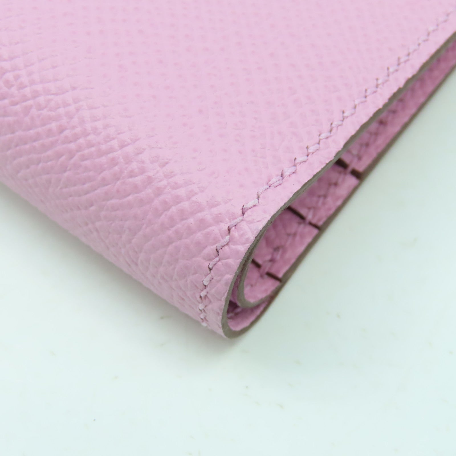 HERMES Togo皮革Bearn Compact銀扣錢包粉紅色
