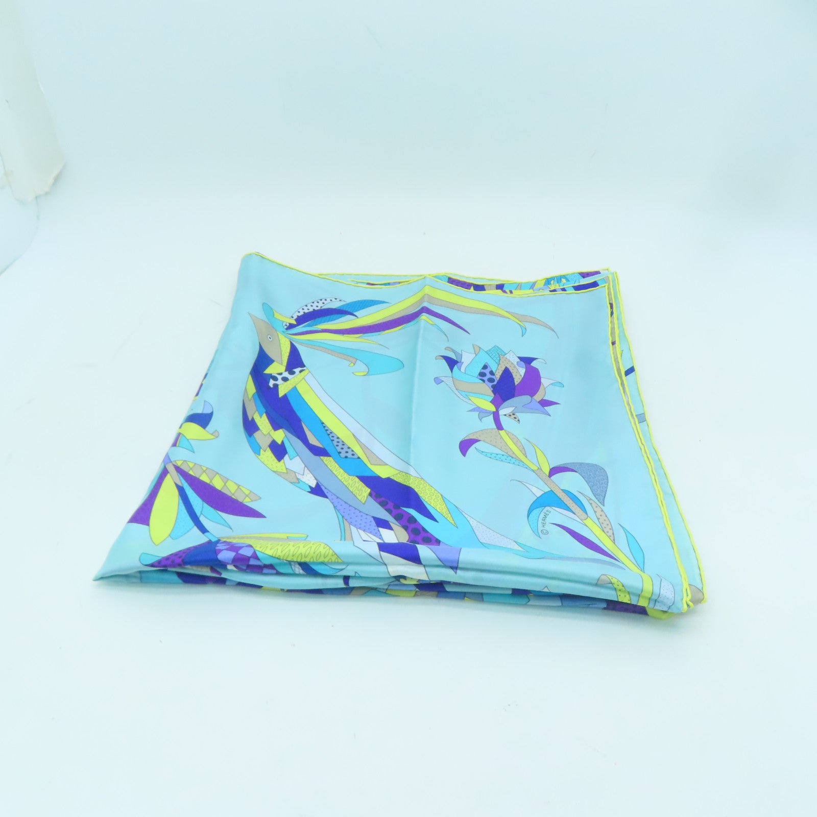 HERMES 絲質Scarf 140x140絲巾藍色/黃色