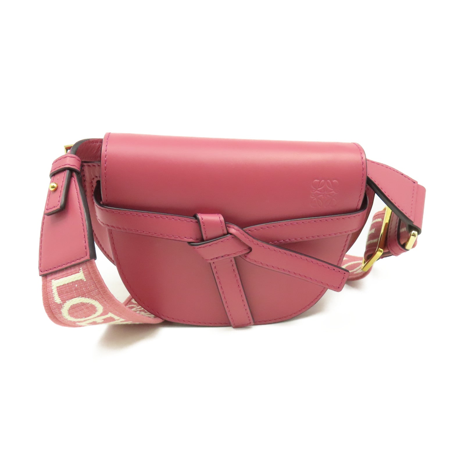 LOEWE 牛皮皮革Mini Gate Dual Bag金扣手挽肩背兩用袋粉紅色