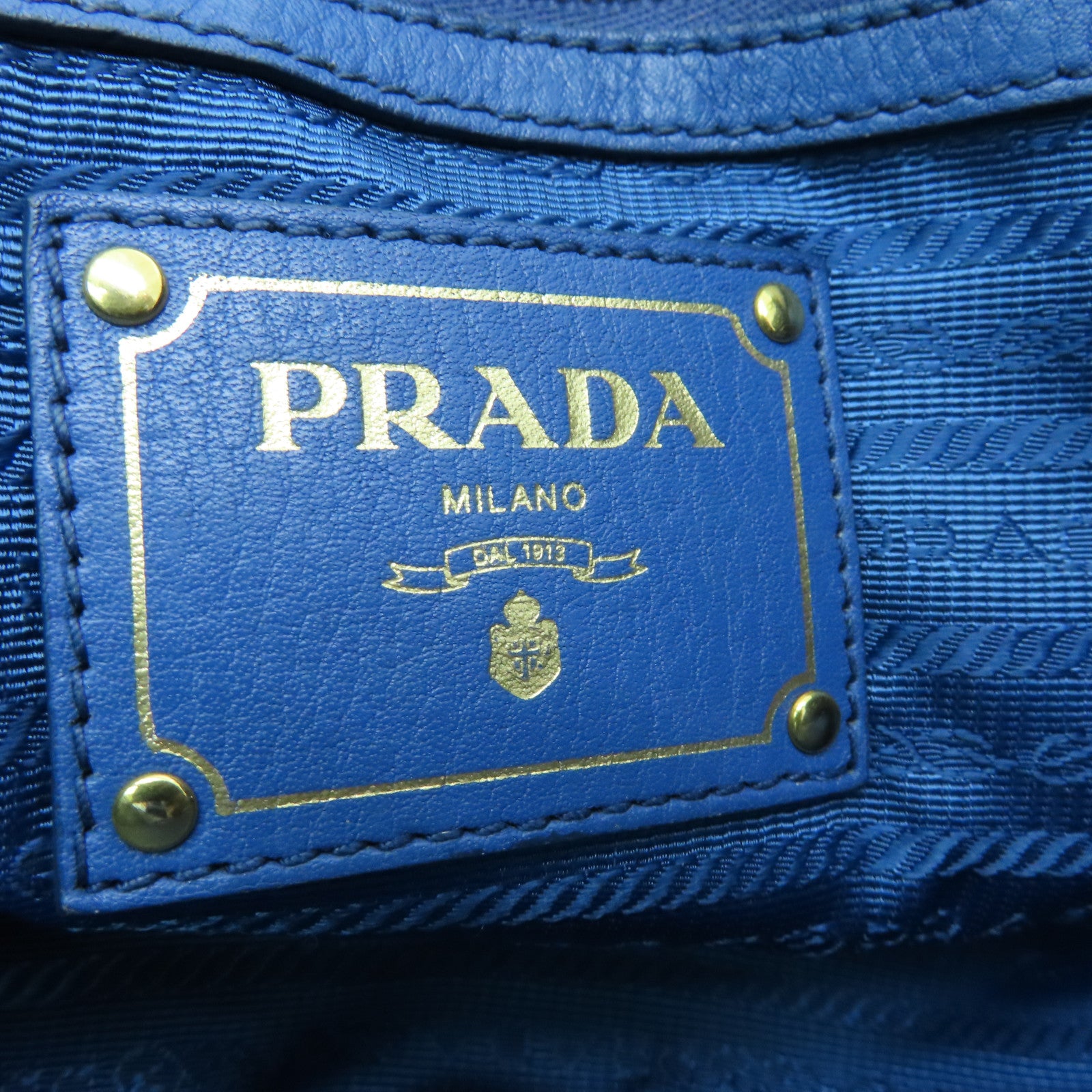 PRADA cowhide leather Shoulder Bag gold buckle handle shoulder bag blue