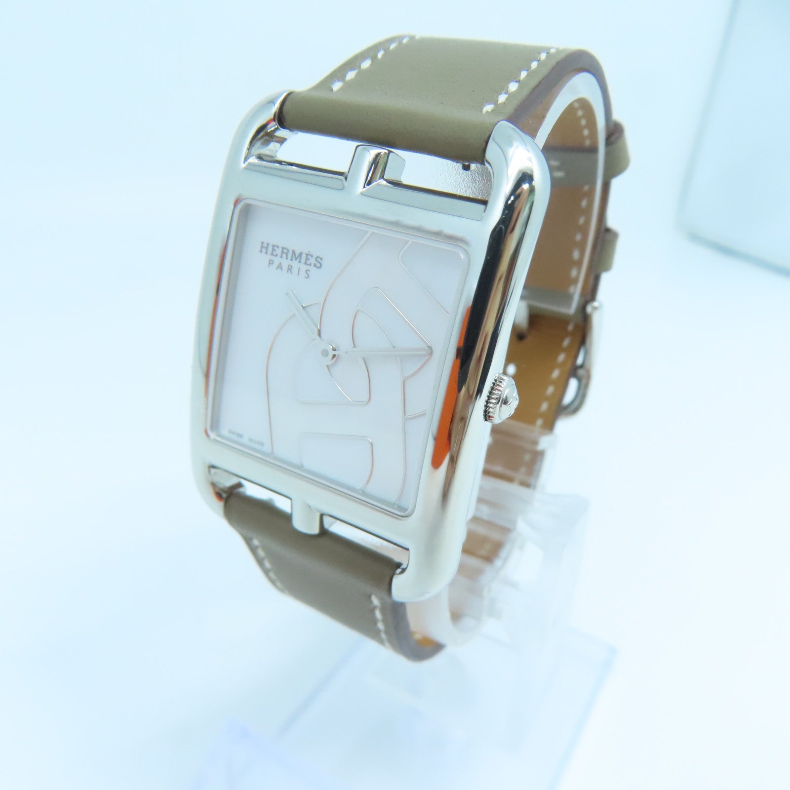 HERMES Cape Cod Watch不鏽鋼/Swift皮革帶手錶石英機芯大象灰