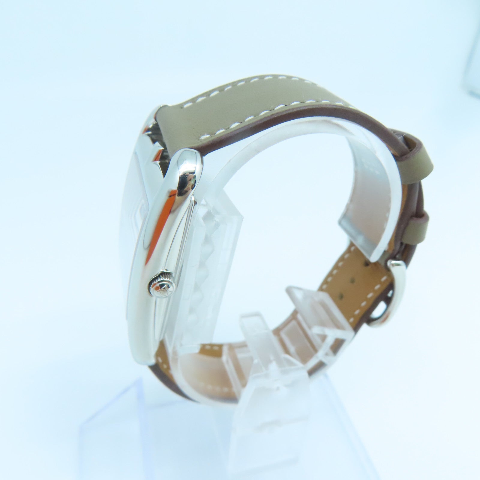 HERMES Cape Cod Watch不鏽鋼/Swift皮革帶手錶石英機芯大象灰