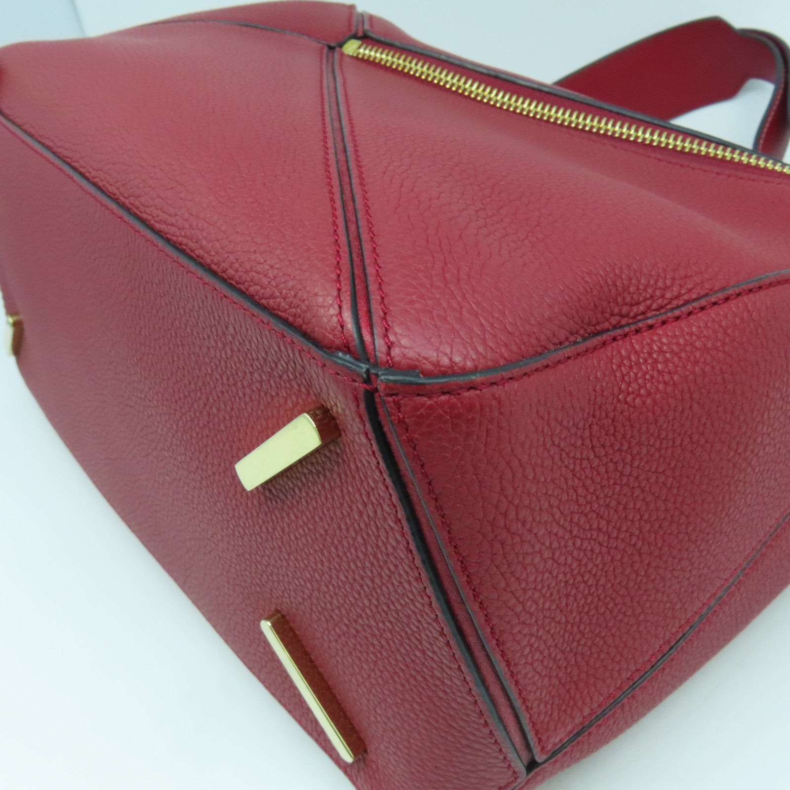 LOEWE 牛皮皮革Puzzle金扣手挽肩背兩用袋紅色