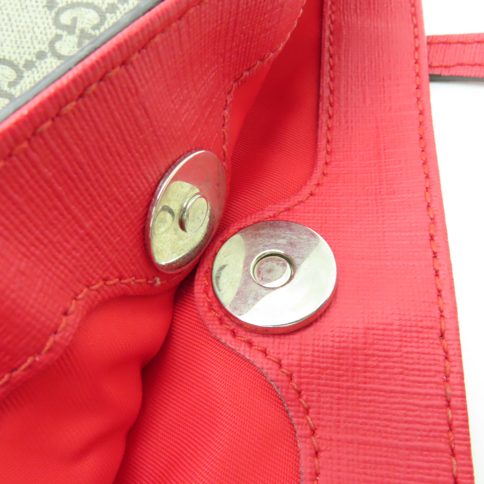 GUCCI 塗層帆布Handbag銀扣手挽袋啡色/紅色