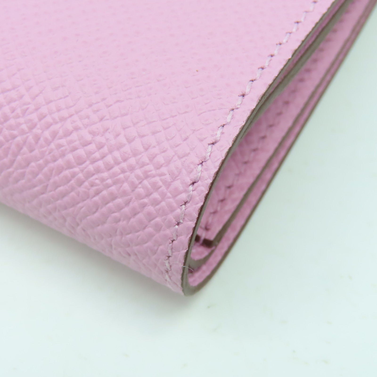 HERMES Togo皮革Bearn Compact銀扣錢包粉紅色