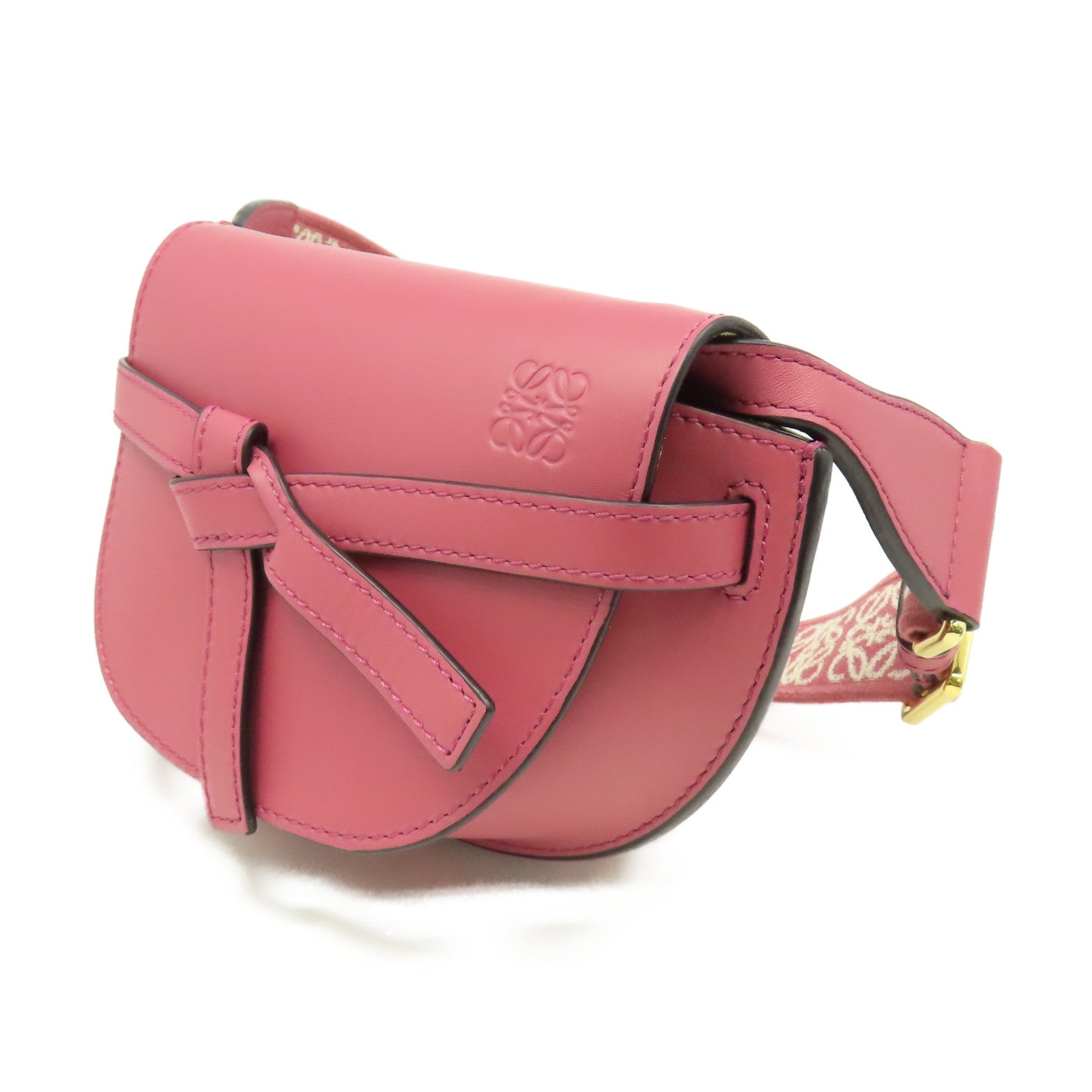 LOEWE 牛皮皮革Mini Gate Dual Bag金扣手挽肩背兩用袋粉紅色