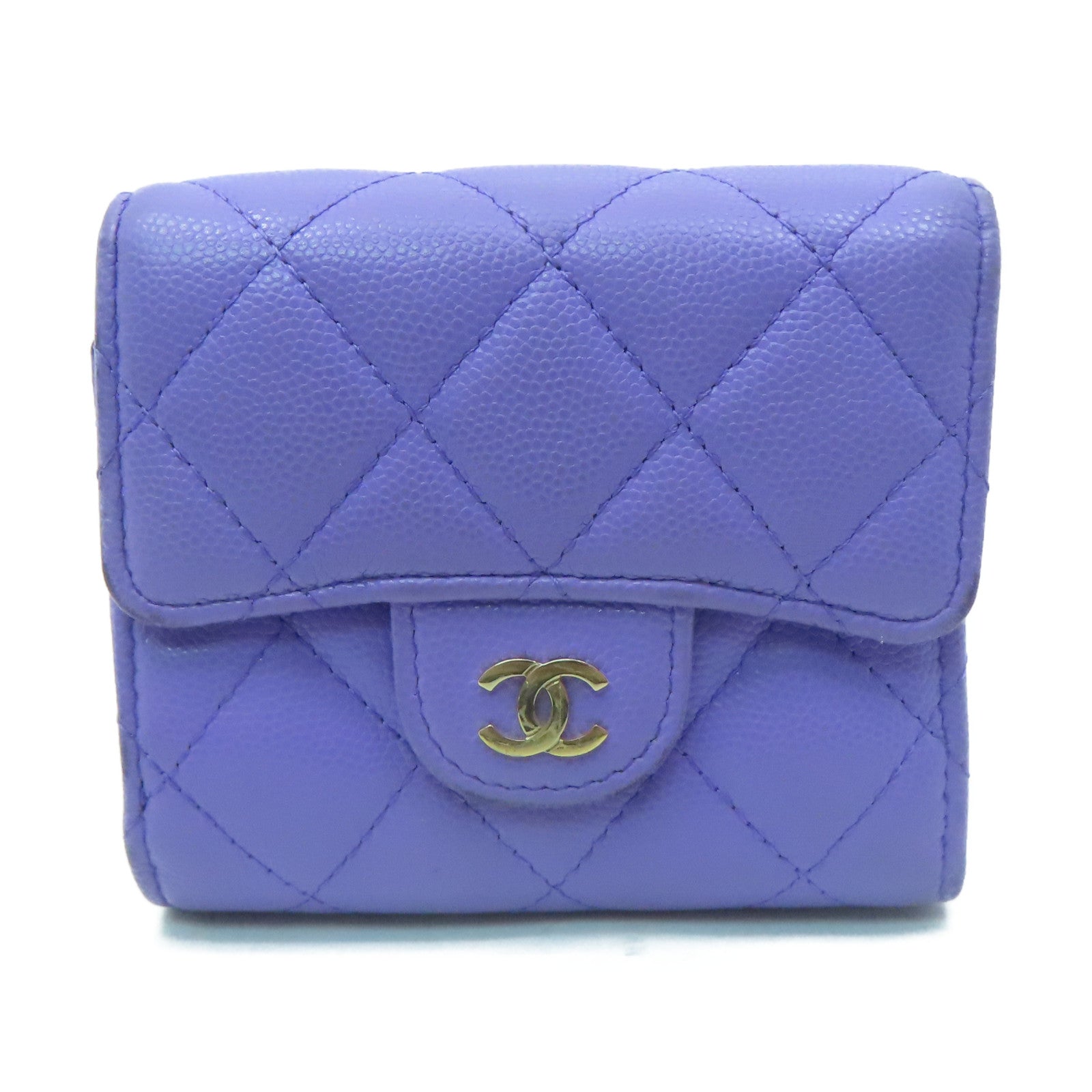 CHANEL 菱格Caviar皮革Wallet金扣錢包紫色