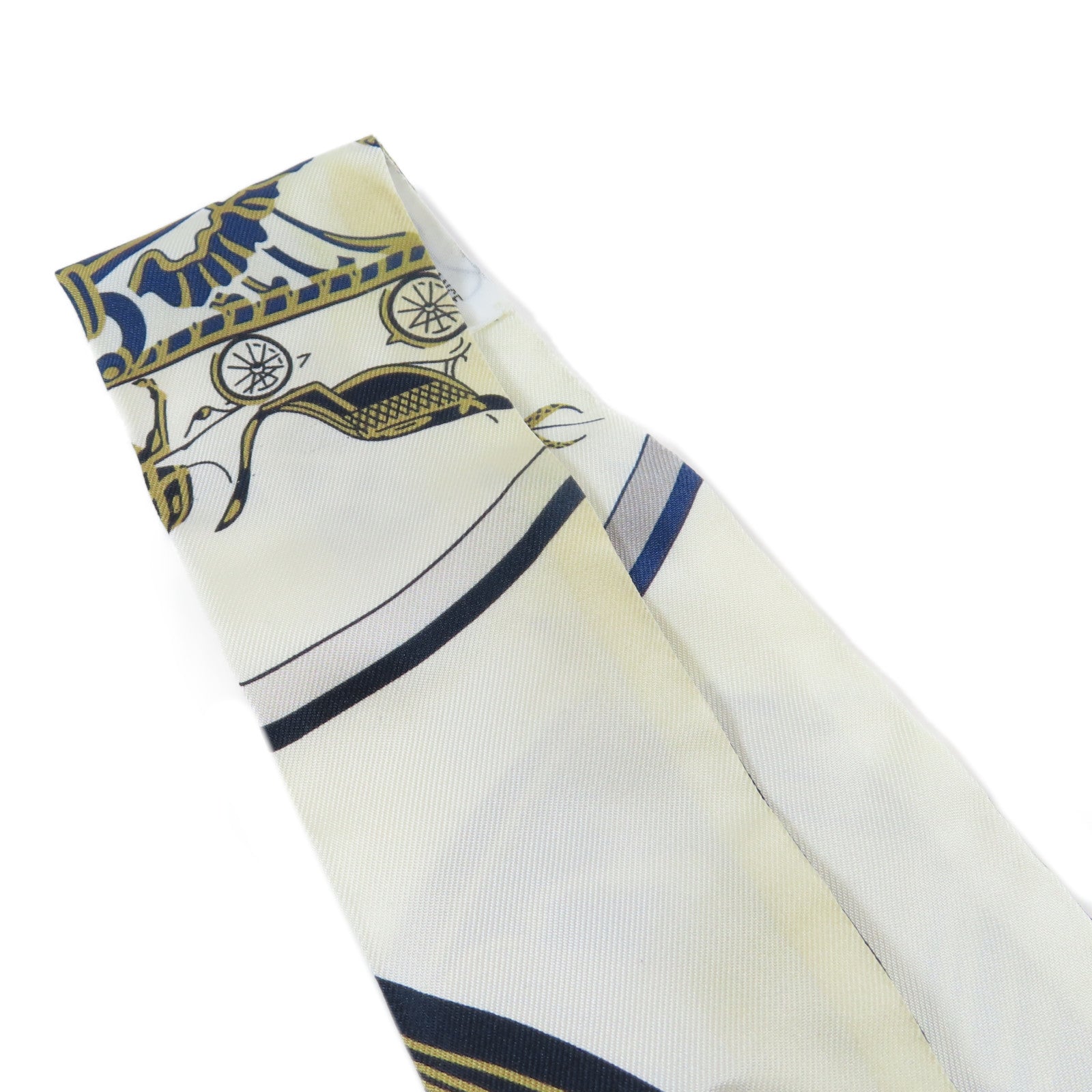 HERMES 絲質Twilly Scarf絲巾深藍色/米色