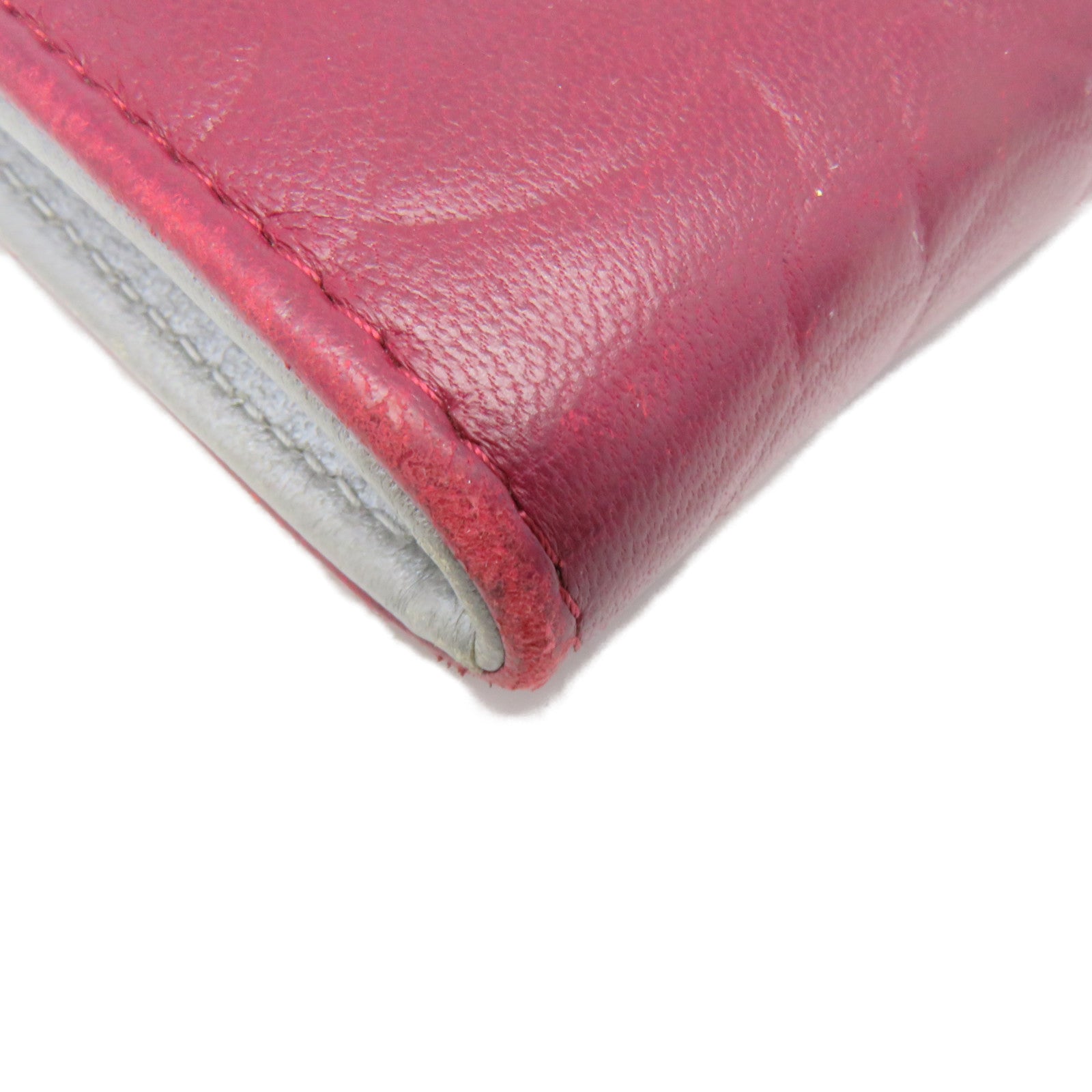 CHANEL sheepskin leather Long Wallet silver buckle long wallet red