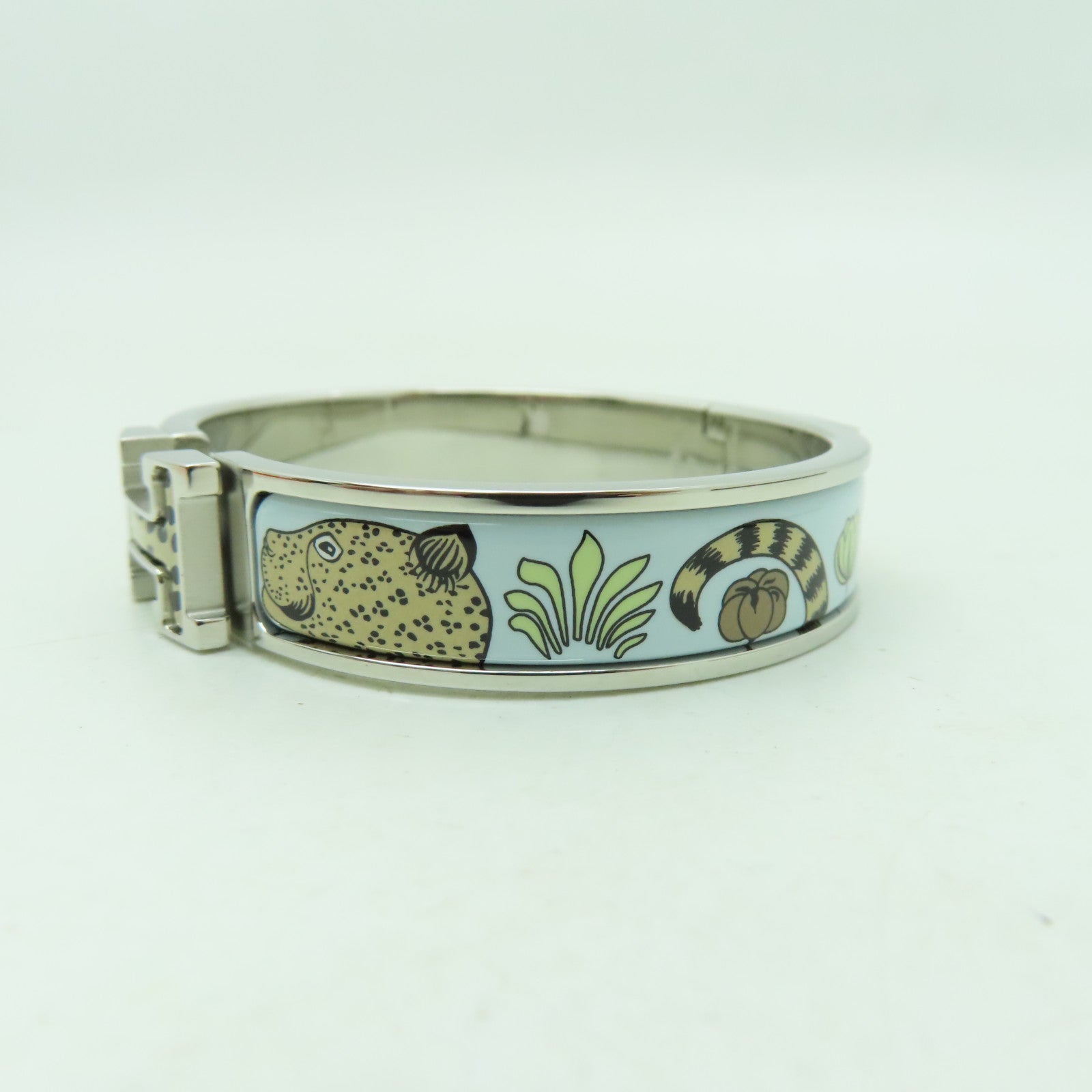 HERMES 金屬/琺瑯Clic H Bracelet銀扣手鐲淺藍色/彩色