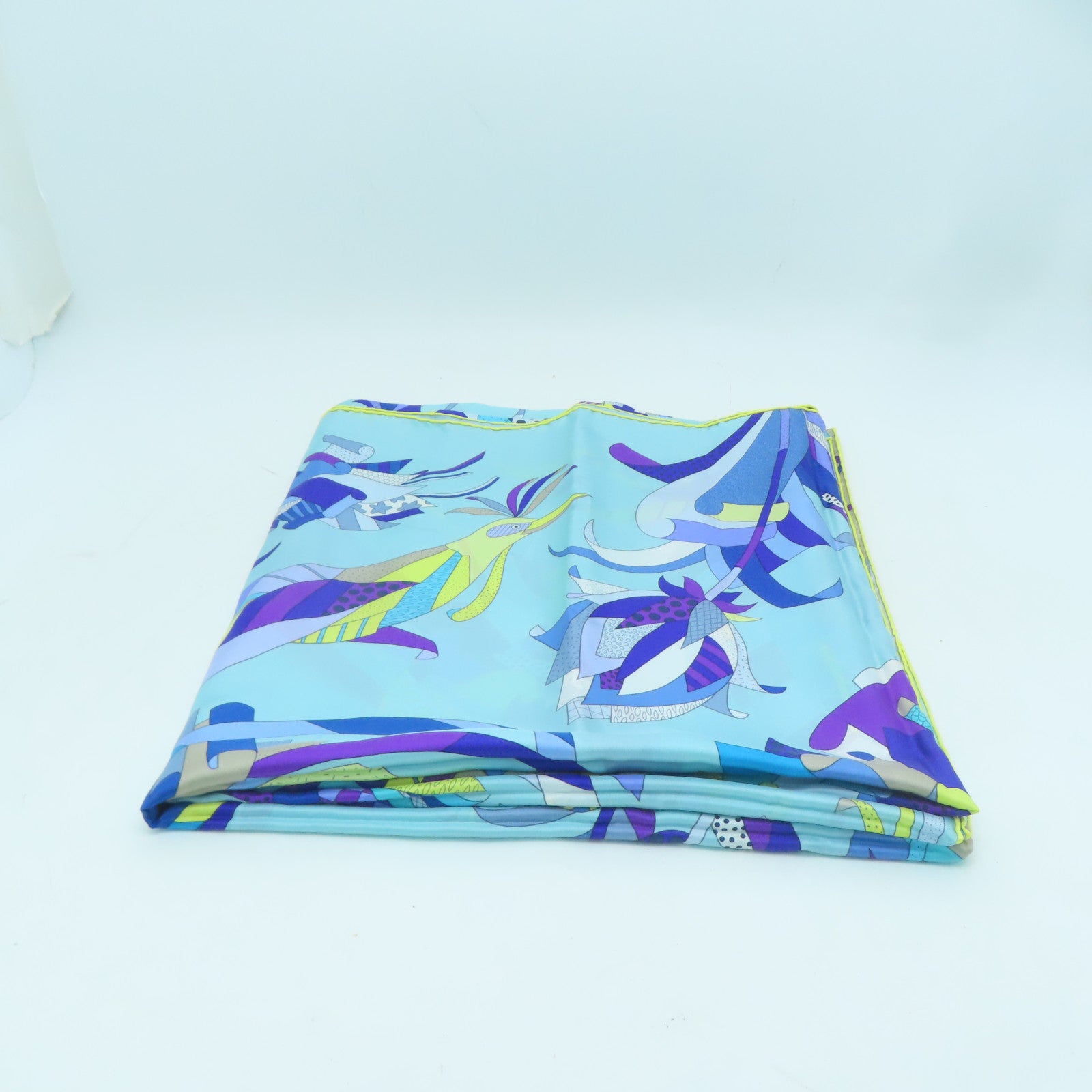 HERMES 絲質Scarf 140x140絲巾藍色/黃色