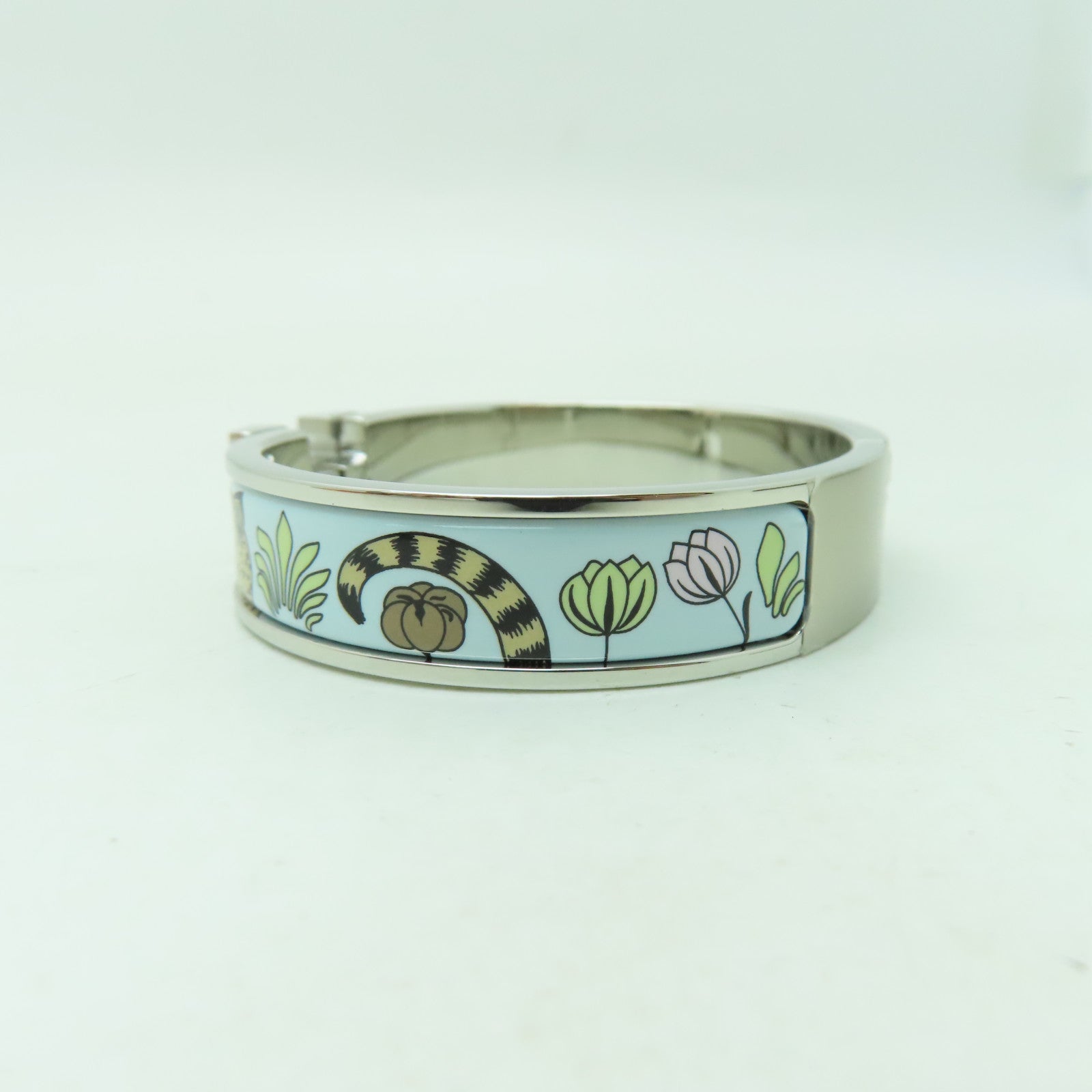 HERMES 金屬/琺瑯Clic H Bracelet銀扣手鐲淺藍色/彩色
