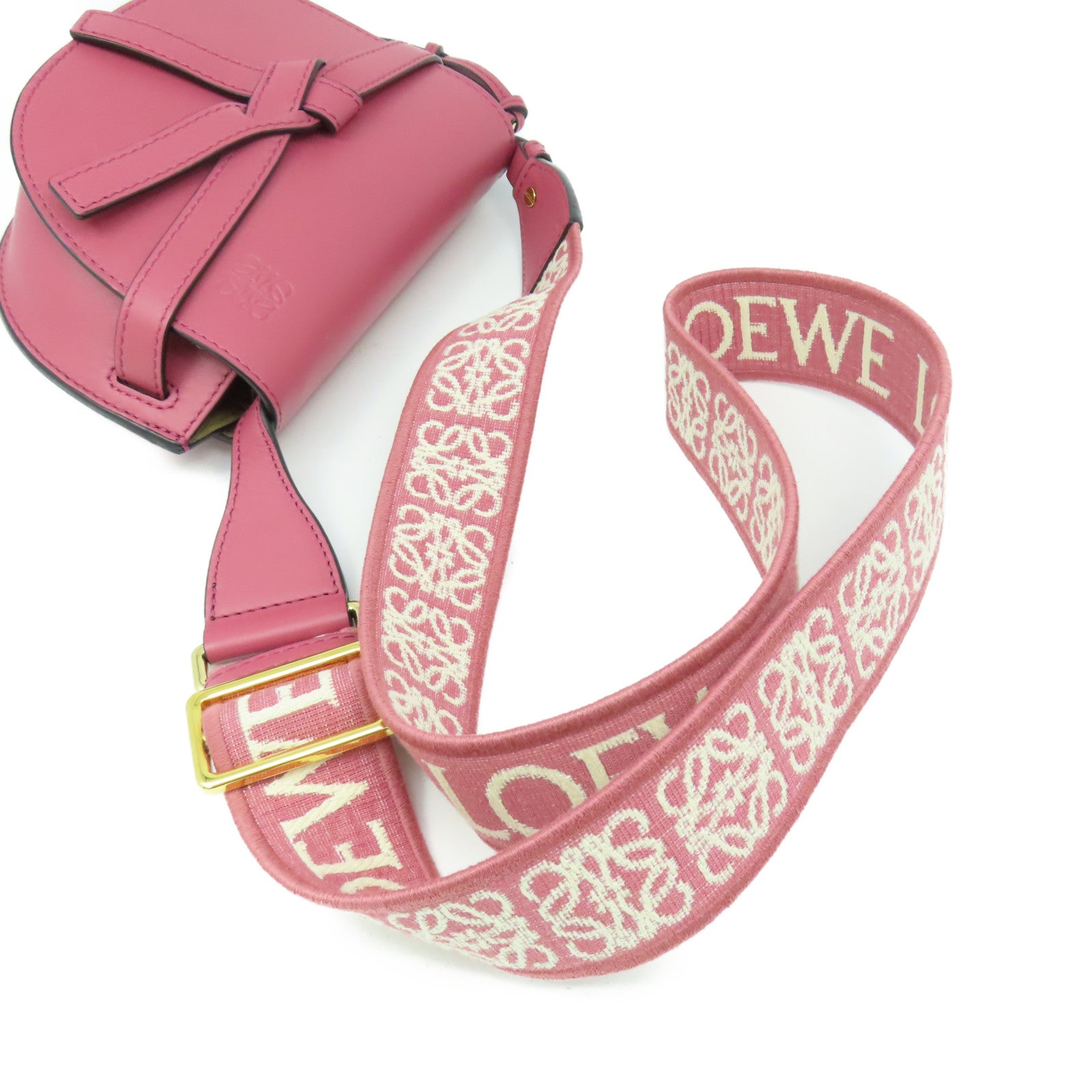 LOEWE 牛皮皮革Mini Gate Dual Bag金扣手挽肩背兩用袋粉紅色