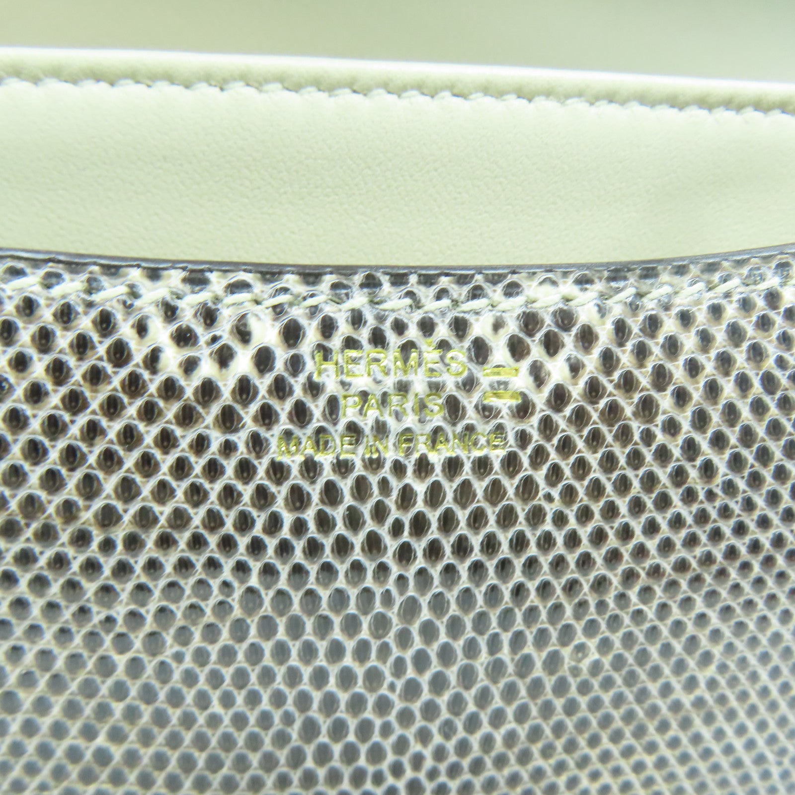 HERMES 蜥蝪皮革Mini Constance金扣肩背袋米色/啡色