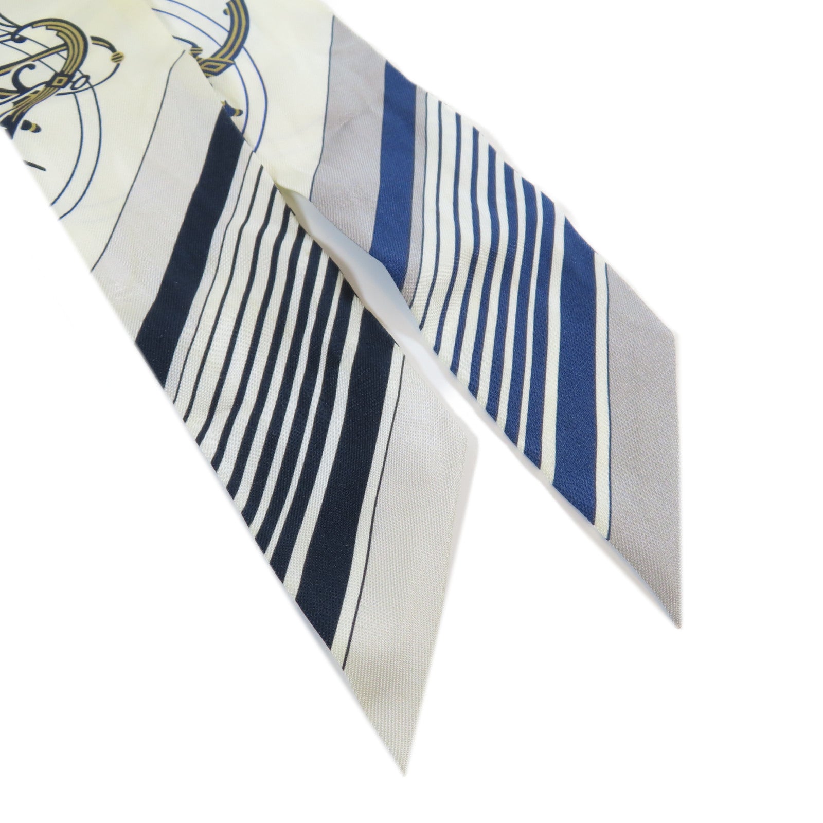 HERMES 絲質Twilly Scarf絲巾深藍色/米色
