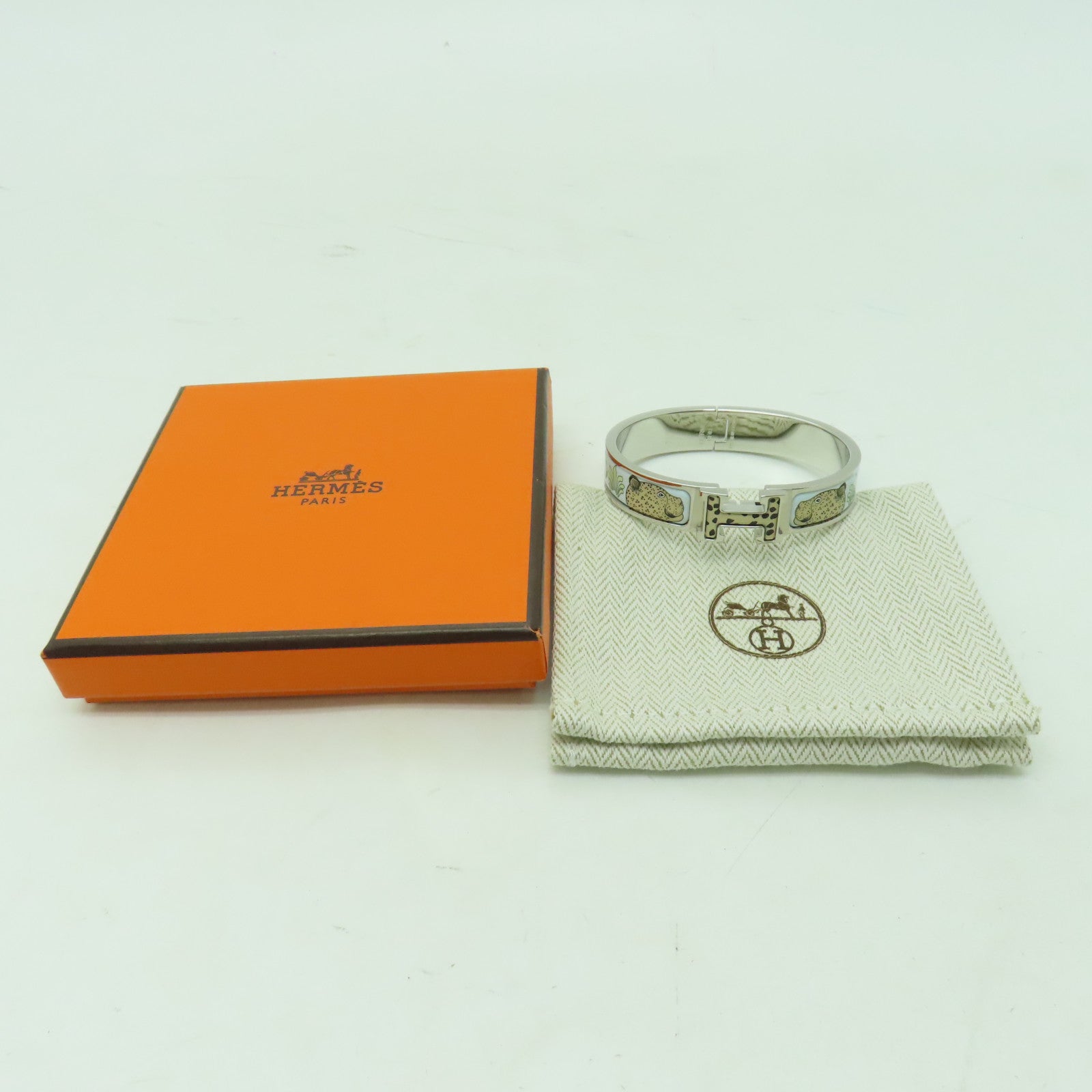HERMES 金屬/琺瑯Clic H Bracelet銀扣手鐲淺藍色/彩色