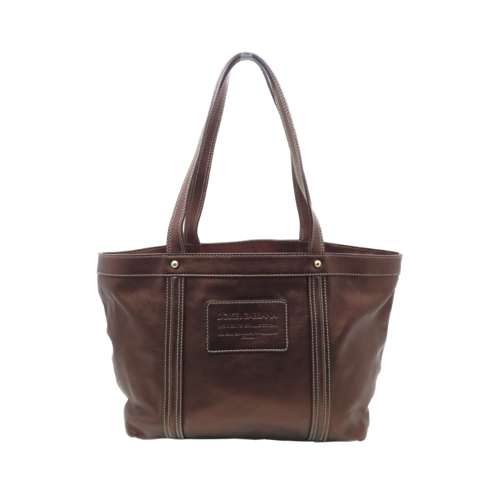D&G cowhide leather Tote Bag gold buckle handle bag brown