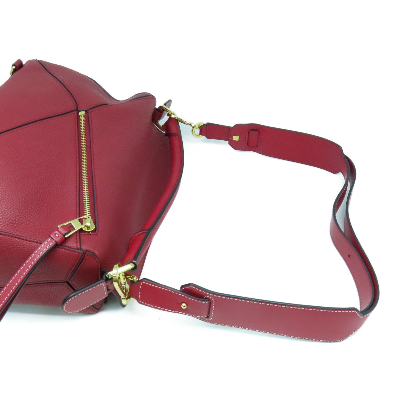 LOEWE 牛皮皮革Puzzle金扣手挽肩背兩用袋紅色