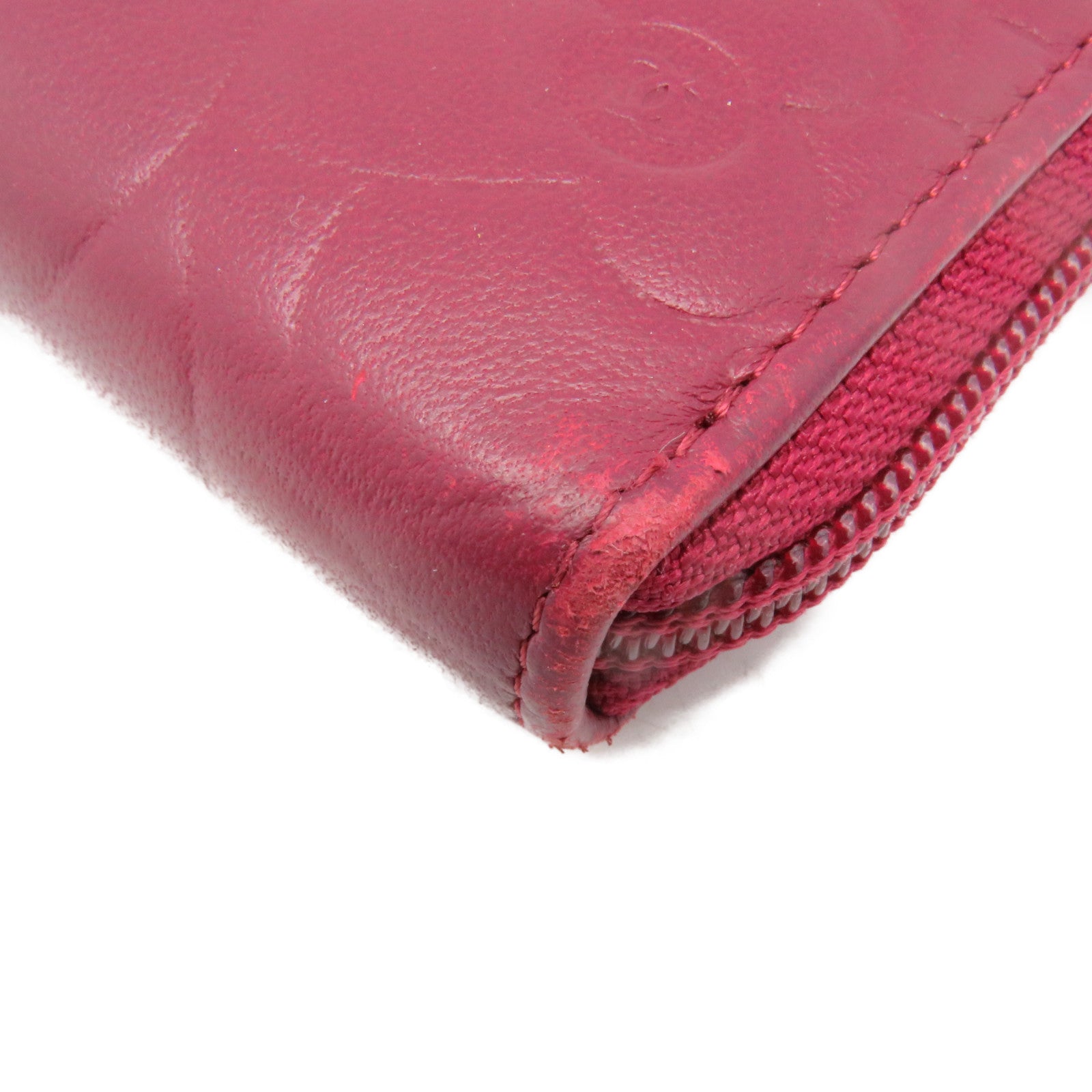 CHANEL sheepskin leather Long Wallet silver buckle long wallet red