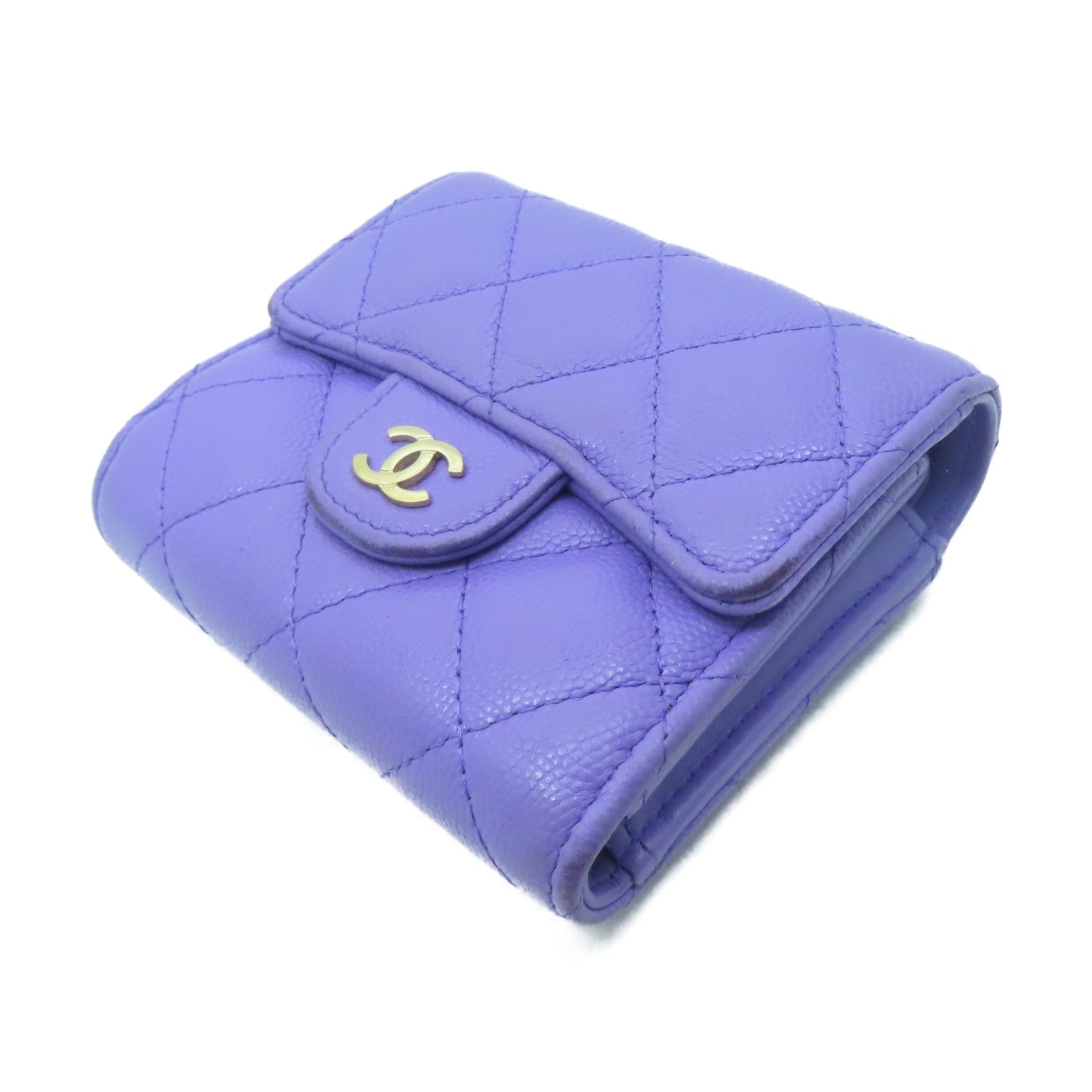 CHANEL 菱格Caviar皮革Wallet金扣錢包紫色
