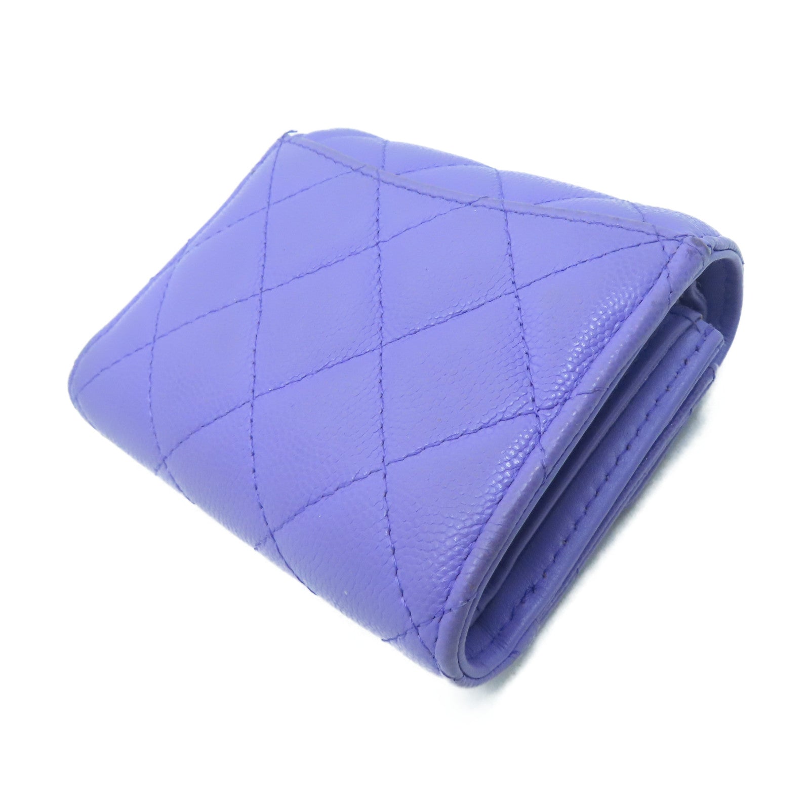CHANEL 菱格Caviar皮革Wallet金扣錢包紫色