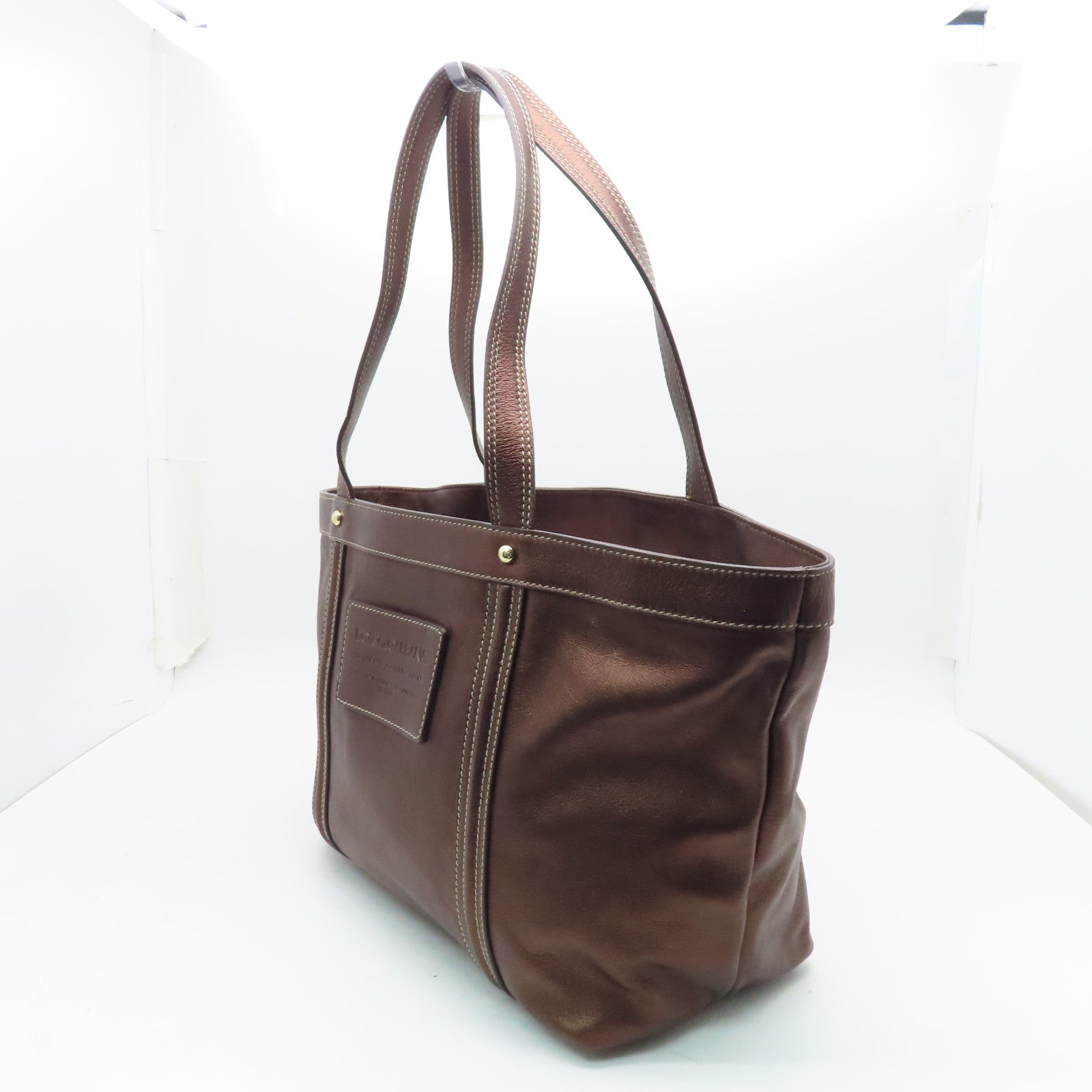 D&G cowhide leather Tote Bag gold buckle handle bag brown