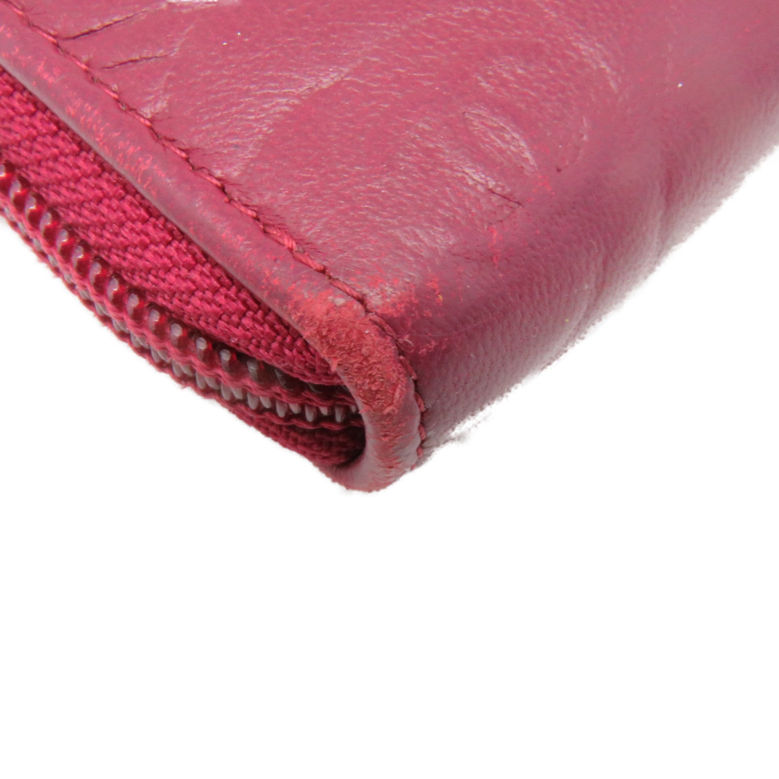 CHANEL sheepskin leather Long Wallet silver buckle long wallet red