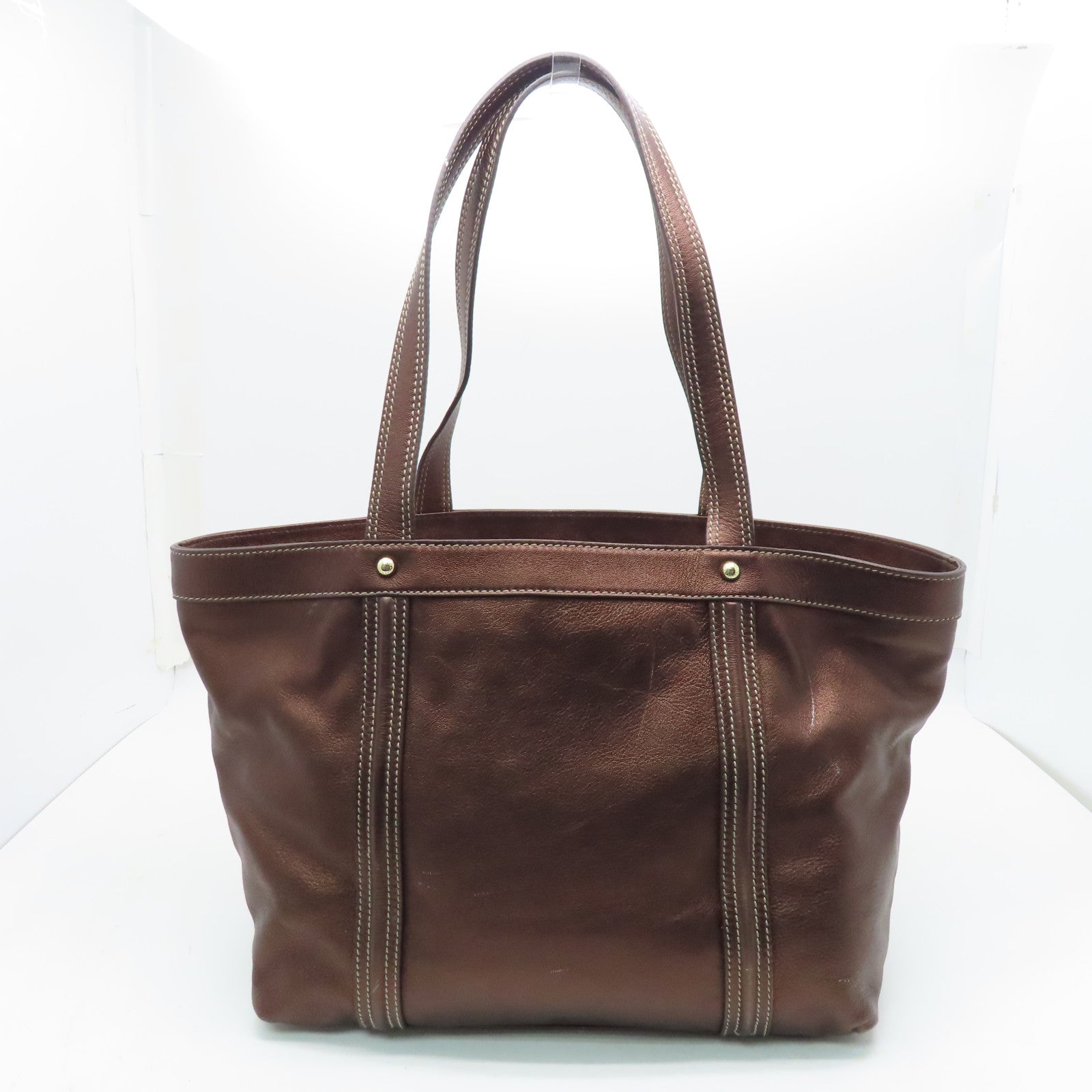 D&G cowhide leather Tote Bag gold buckle handle bag brown