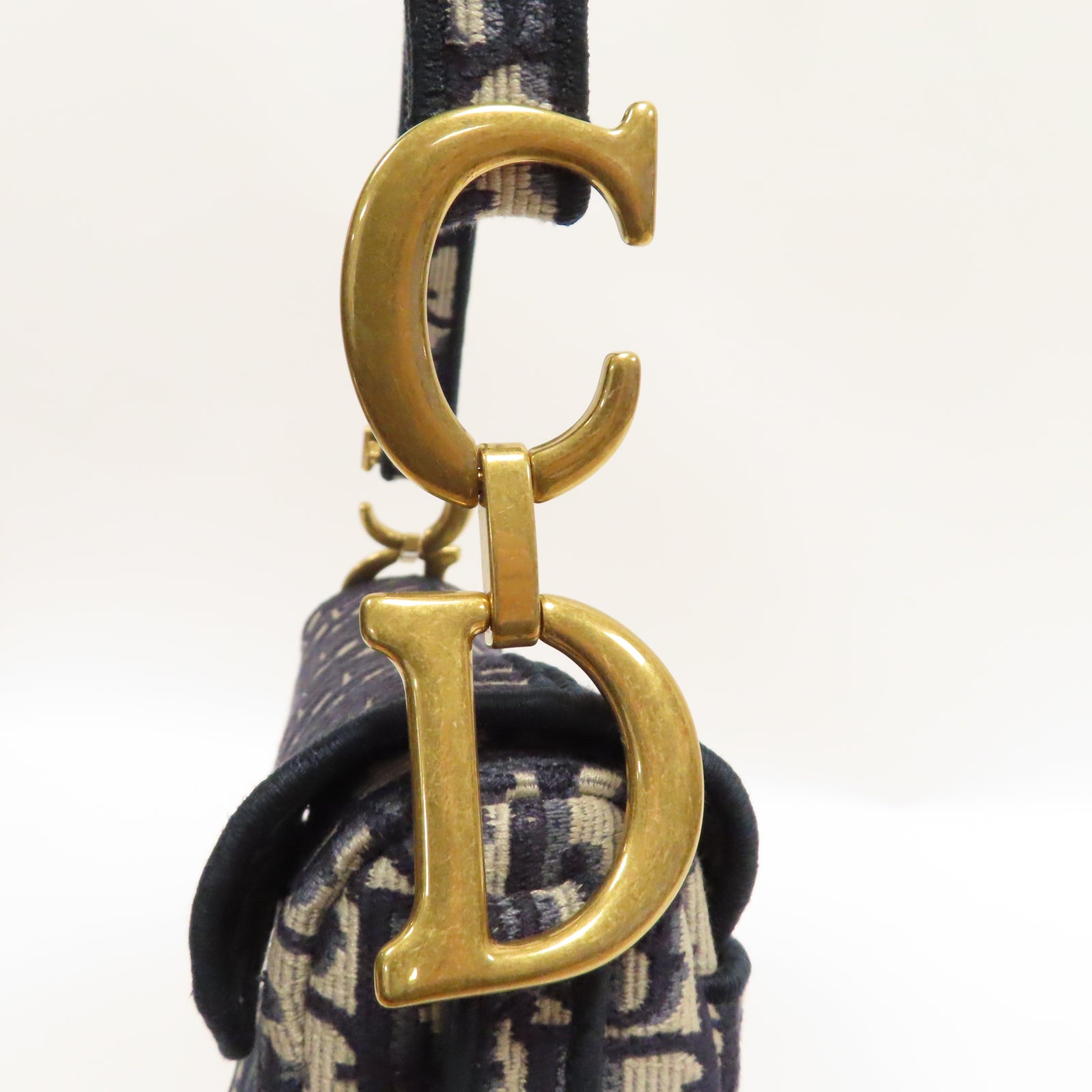 Dior 帆布Saddle金扣肩背袋藍色