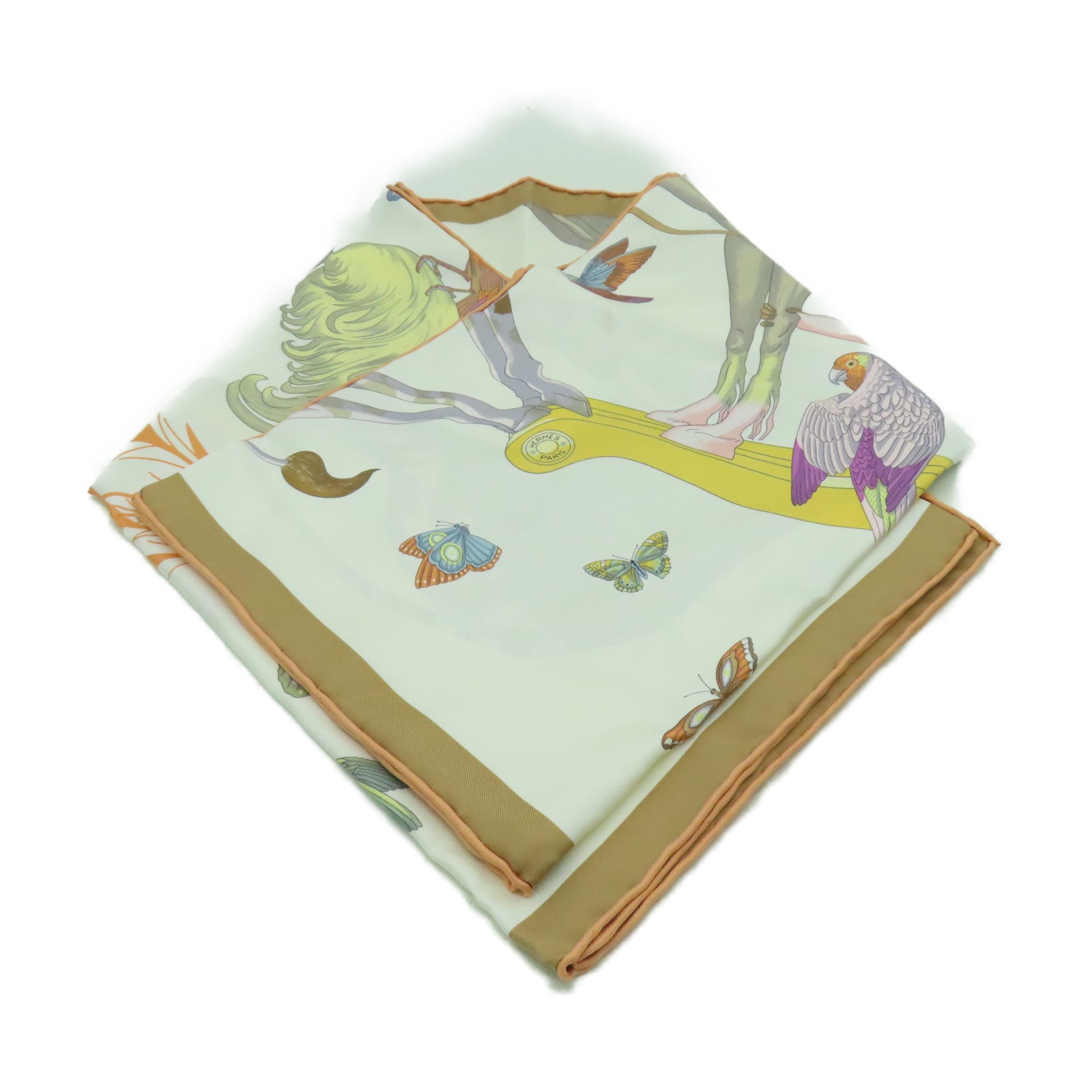 HERMES 絲質Scarf 90x90絲巾白色/啡色/彩色