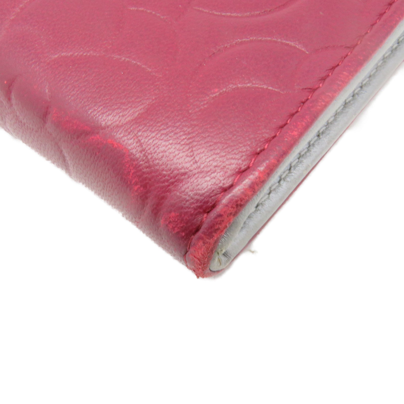 CHANEL sheepskin leather Long Wallet silver buckle long wallet red