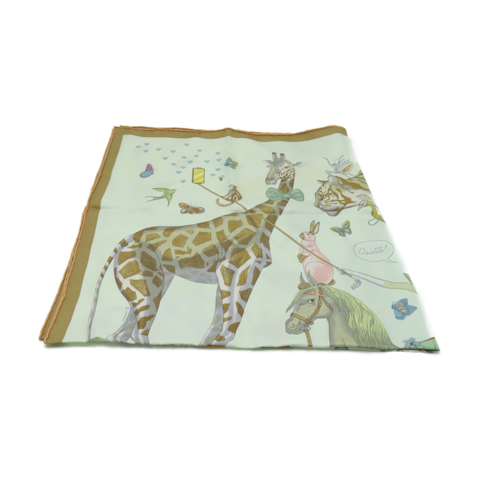 HERMES 絲質Scarf 90x90絲巾白色/啡色/彩色