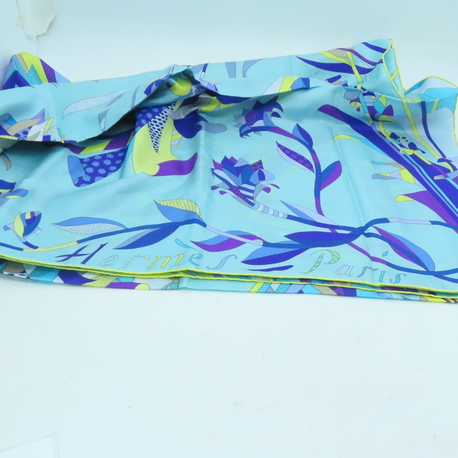 HERMES 絲質Scarf 140x140絲巾藍色/黃色