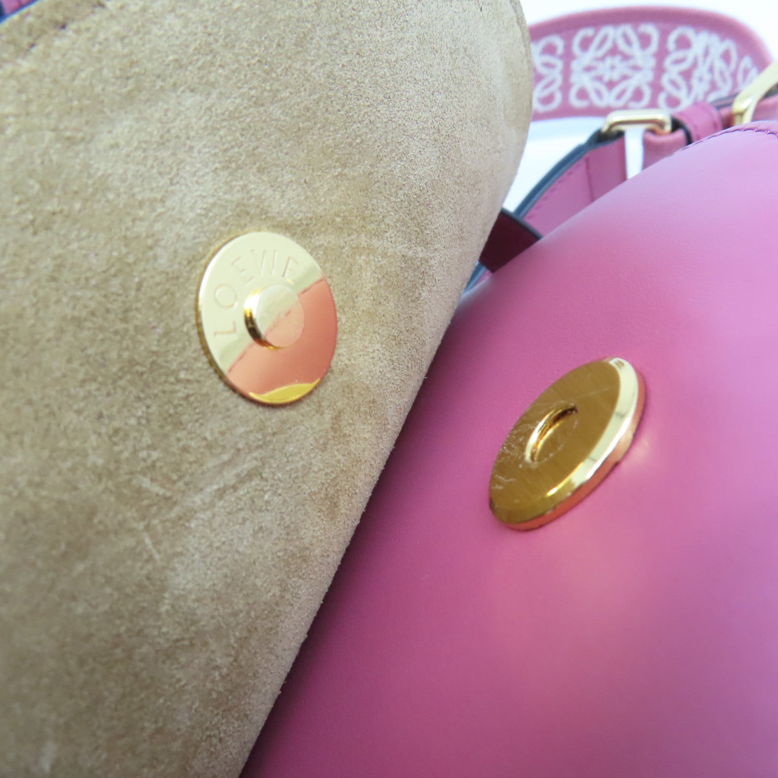 LOEWE 牛皮皮革Mini Gate Dual Bag金扣手挽肩背兩用袋粉紅色
