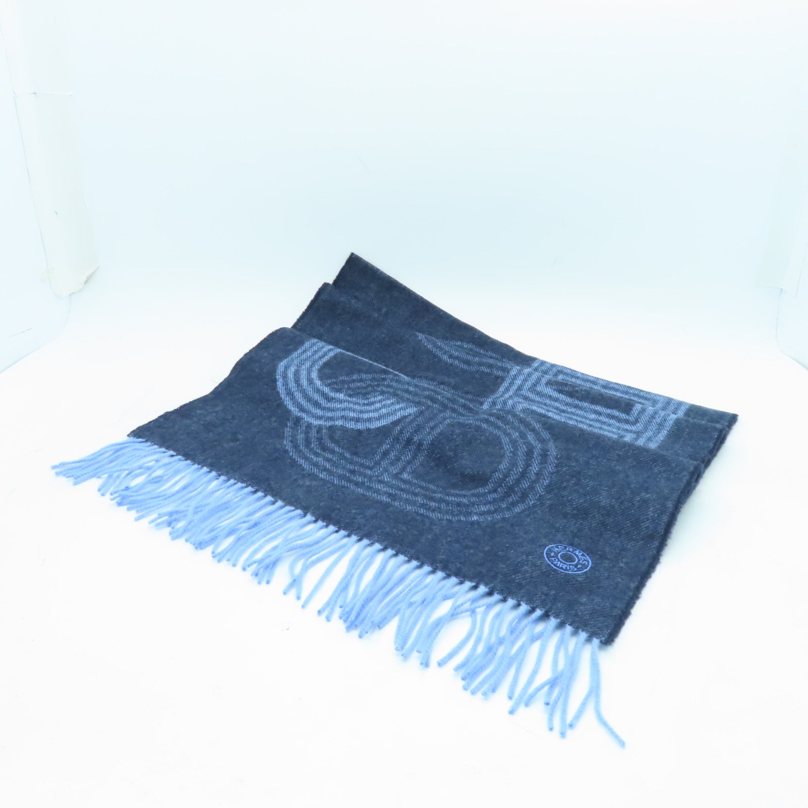 HERMES 【激減優惠】羊絨Scarf圍巾淺藍色/深藍色