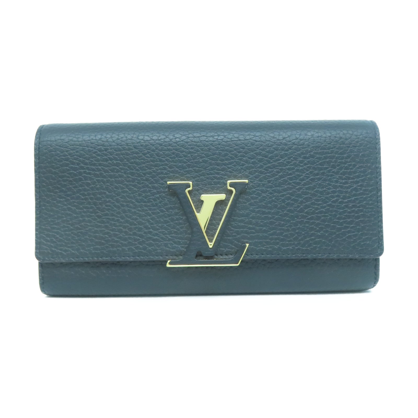 LOUIS VUITTON 牛皮皮革Capucines Wallet金扣長錢包黑色