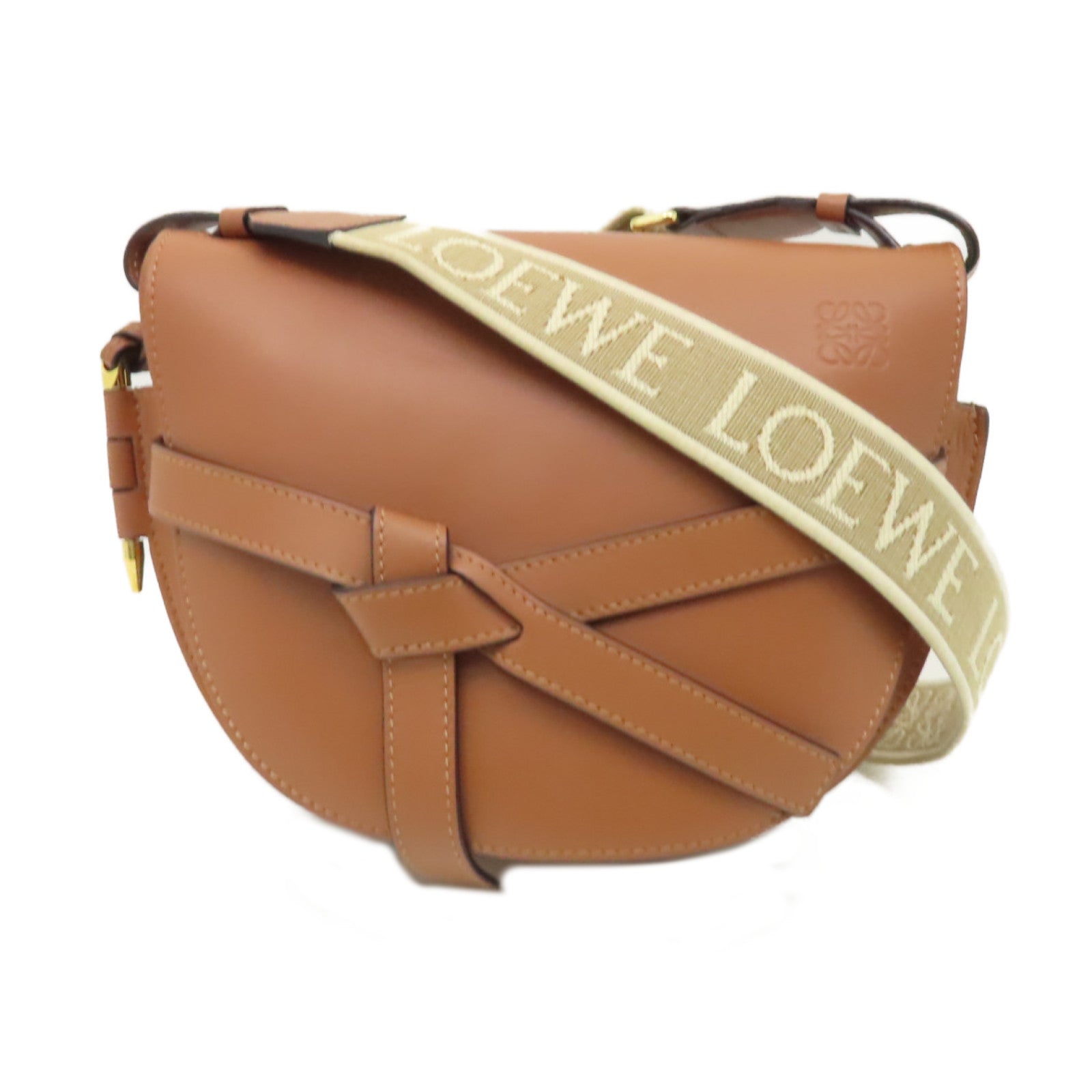LOEWE 牛皮皮革Small Gate Bag金扣肩背袋啡色