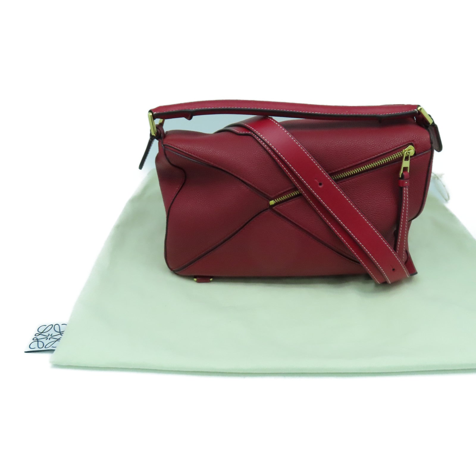 LOEWE 牛皮皮革Puzzle金扣手挽肩背兩用袋紅色