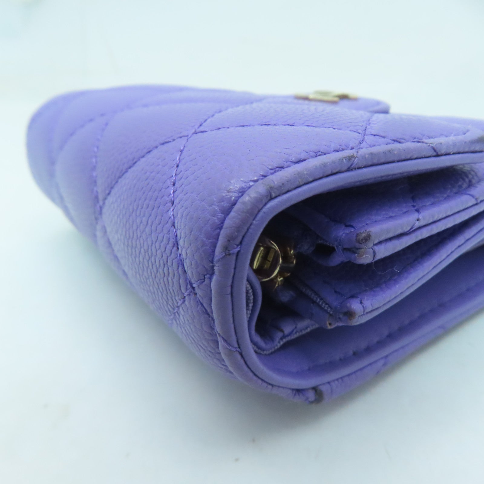 CHANEL 菱格Caviar皮革Wallet金扣錢包紫色