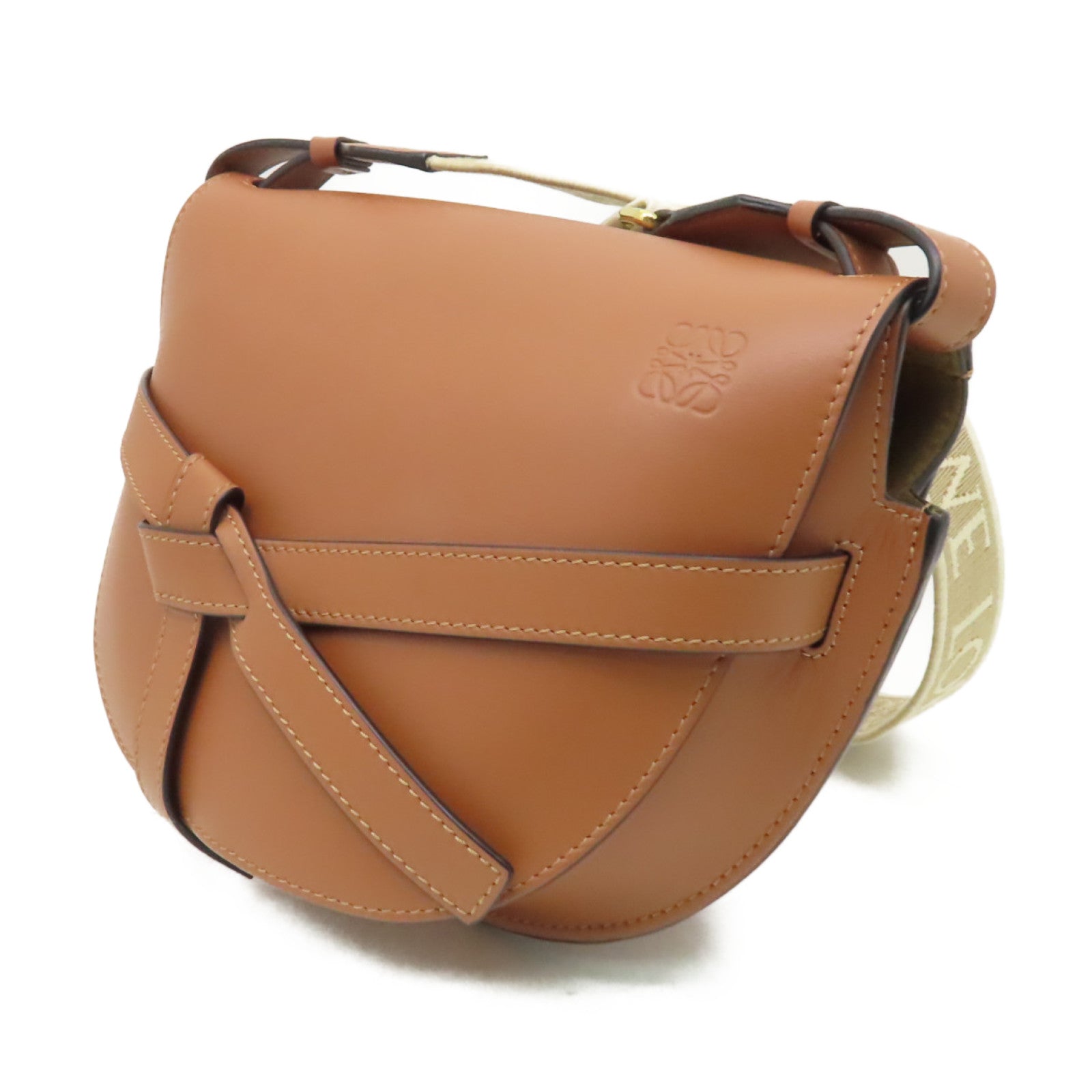 LOEWE 牛皮皮革Small Gate Bag金扣肩背袋啡色