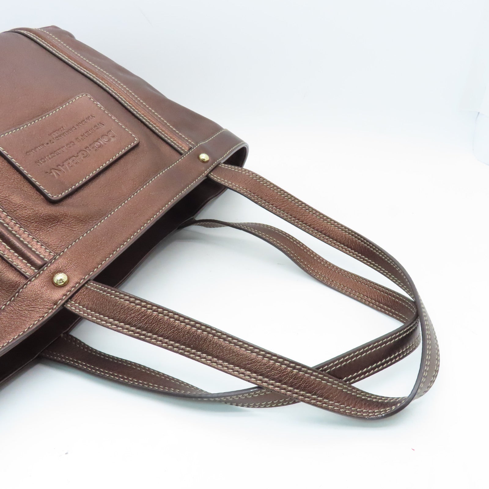 D&G cowhide leather Tote Bag gold buckle handle bag brown