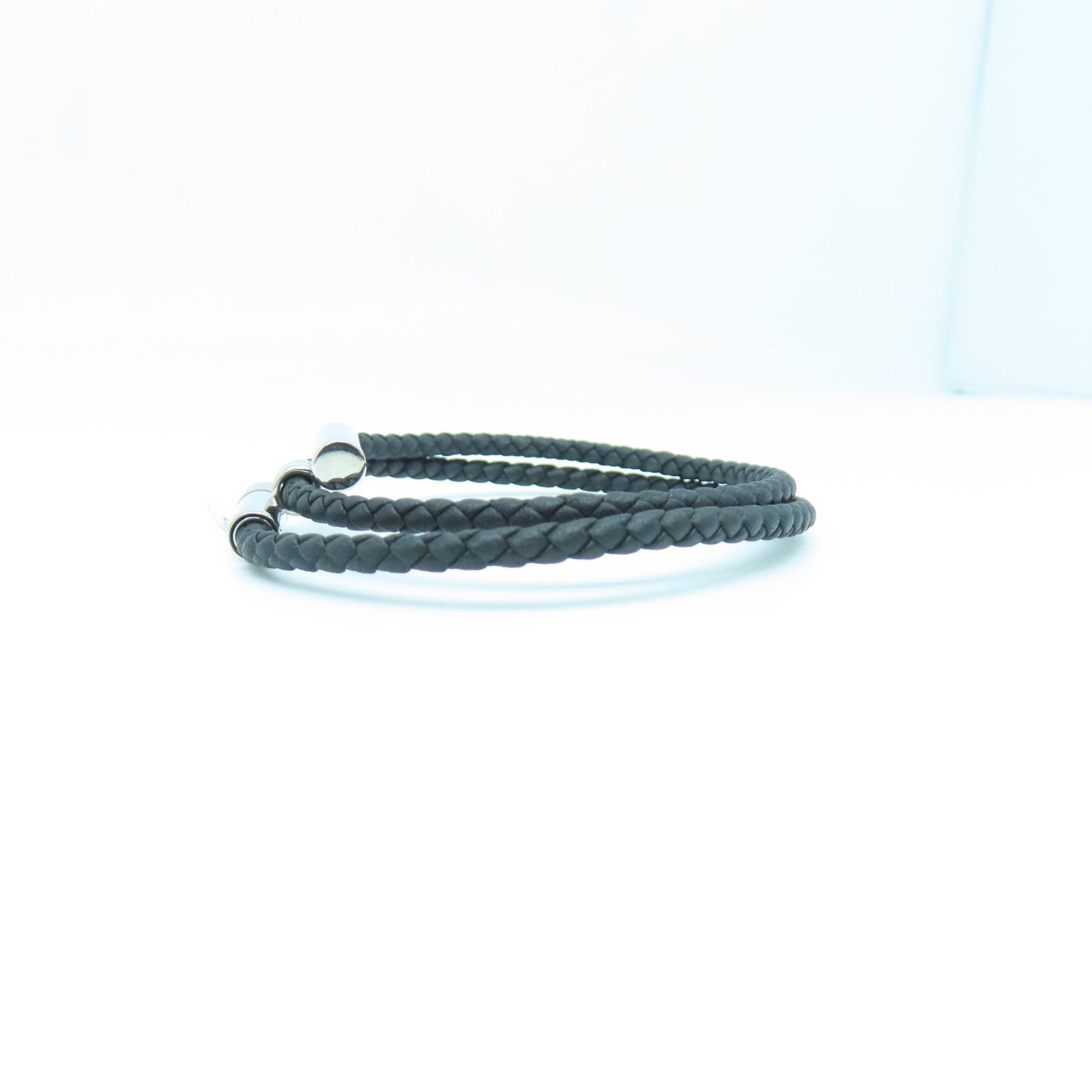 HERMES 牛皮皮革Tournis Tresse Bracelet银扣手环黑色