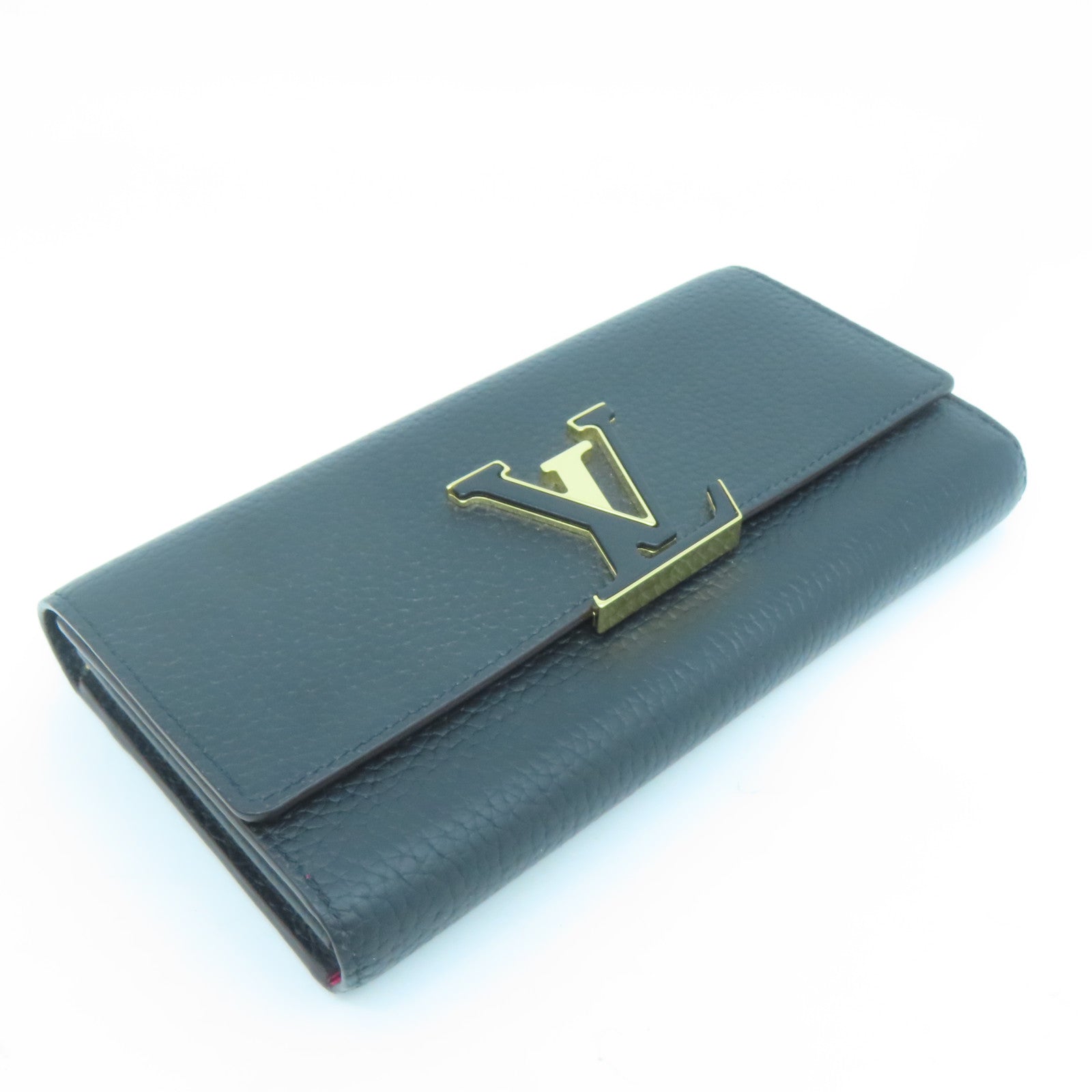 LOUIS VUITTON 牛皮皮革Capucines Wallet金扣長錢包黑色