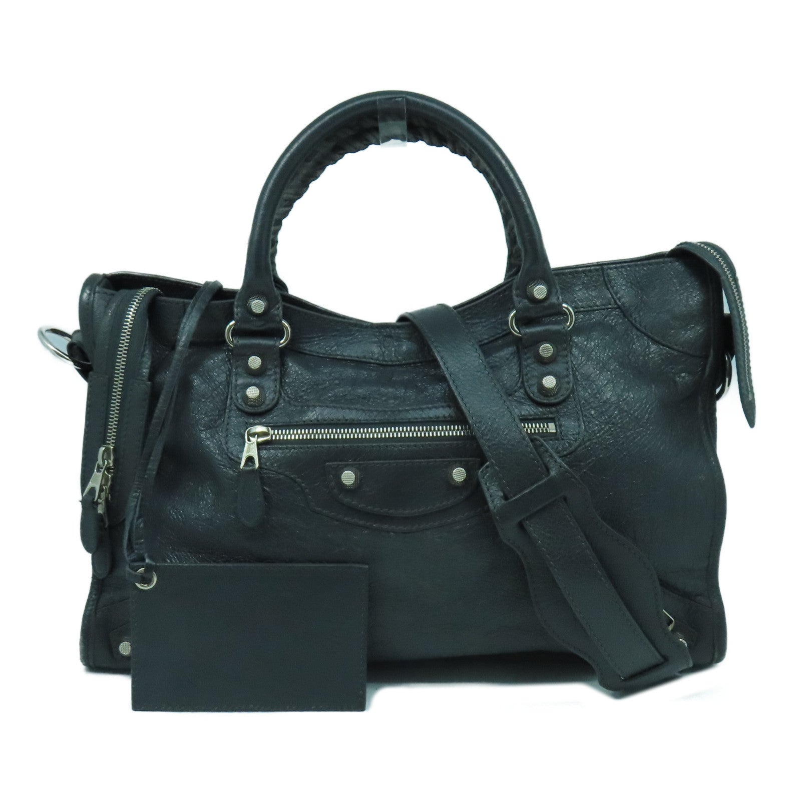 BALENCIAGA 牛皮皮革Giant City銀扣手挽肩背兩用袋灰色