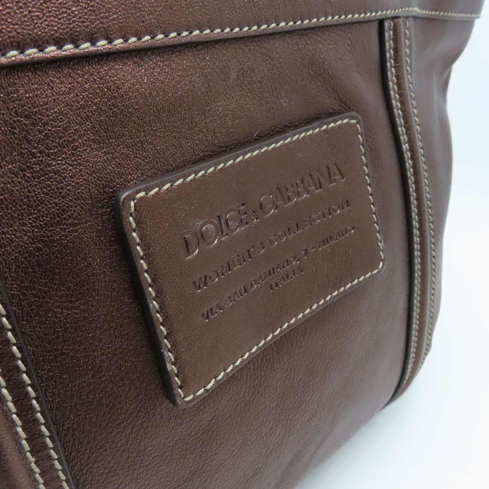 D&G cowhide leather Tote Bag gold buckle handle bag brown